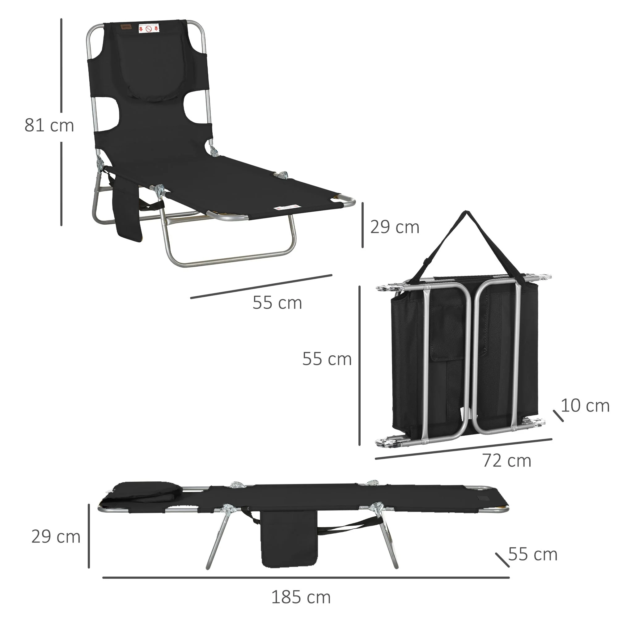 Outsunny Foldable Sun Lounger - Image 2