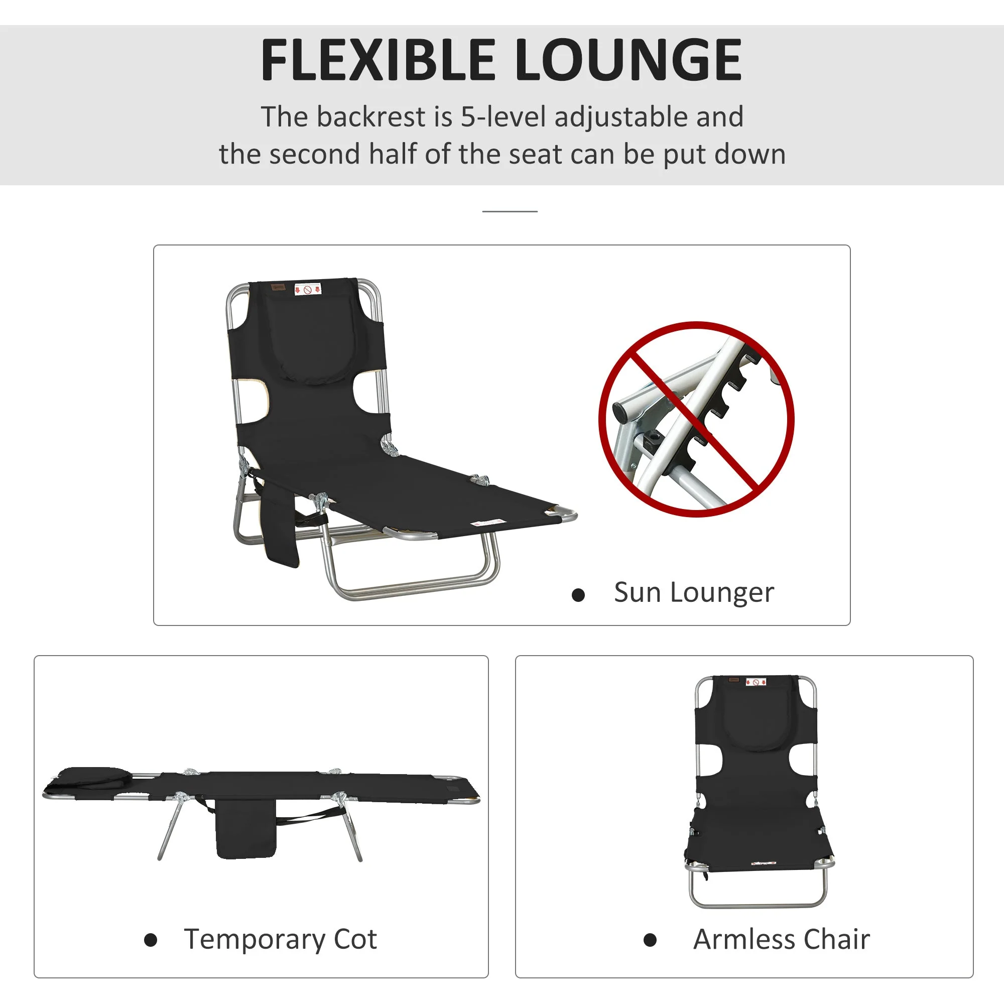 Outsunny Foldable Sun Lounger - Image 3