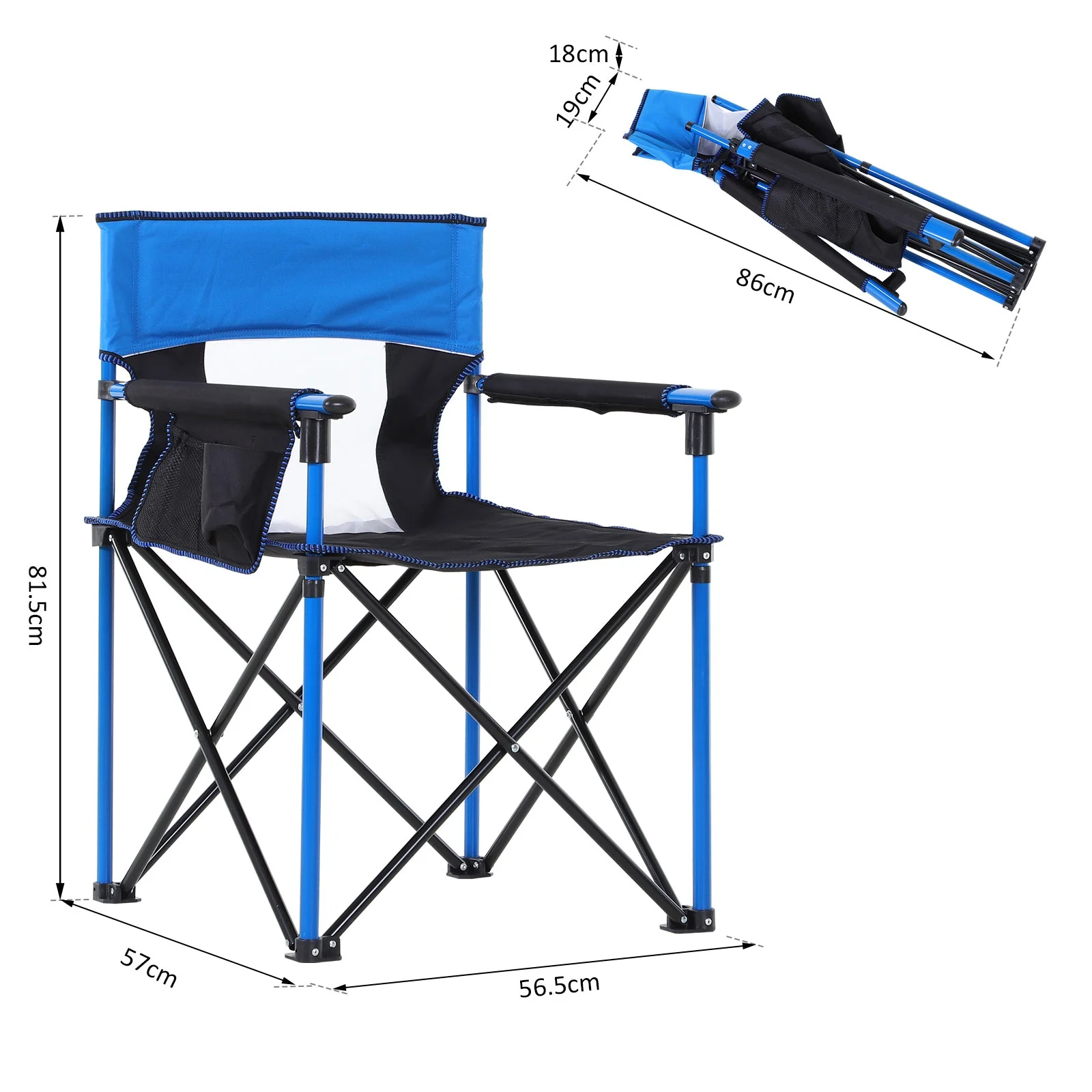 Outsunny Folding Fishing Camping Chair Portable Picnic Armchair Director Seat Oxford Metal Frame With Cup Holder - Image 3