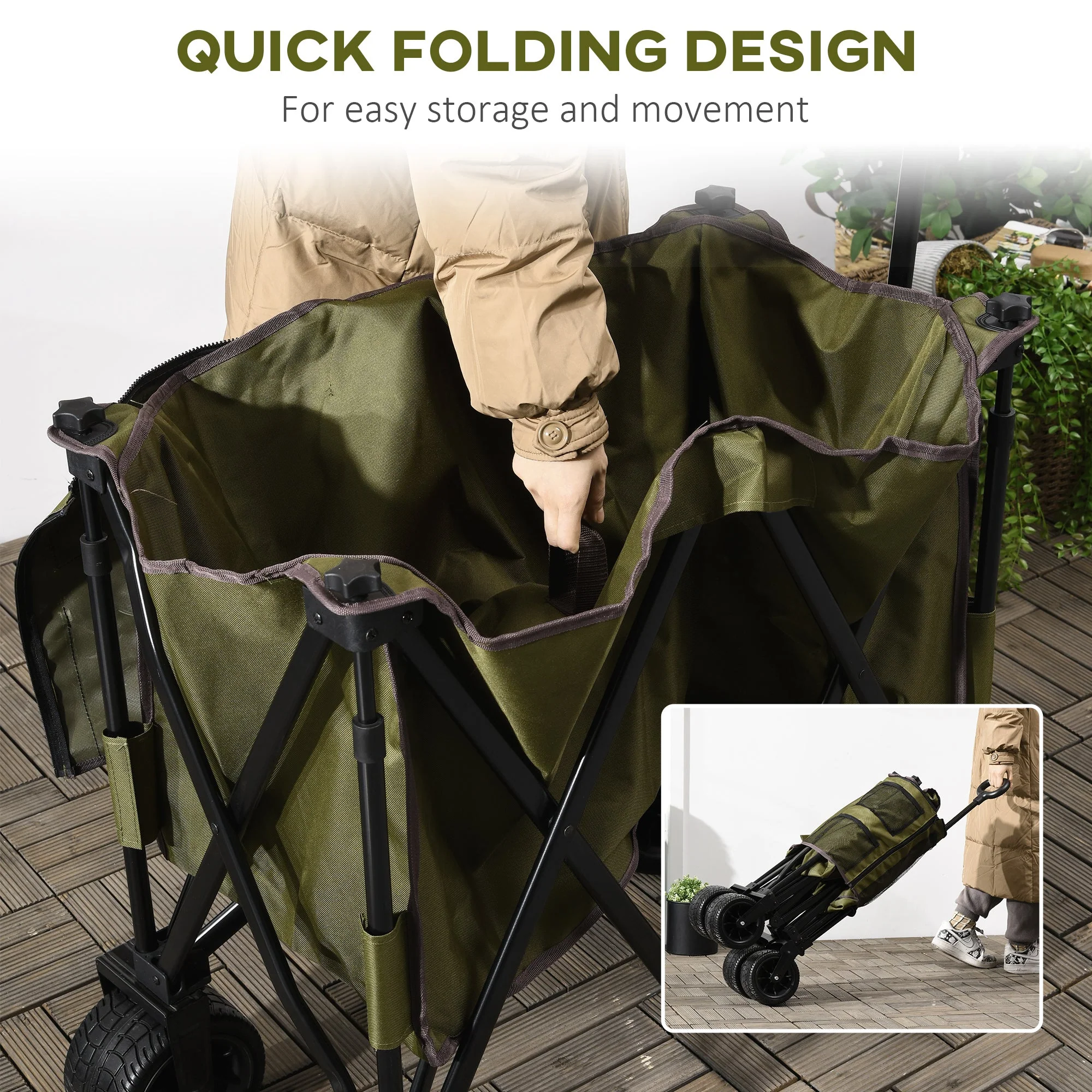 Outsunny Folding Garden Trolley on Wheels - Image 4