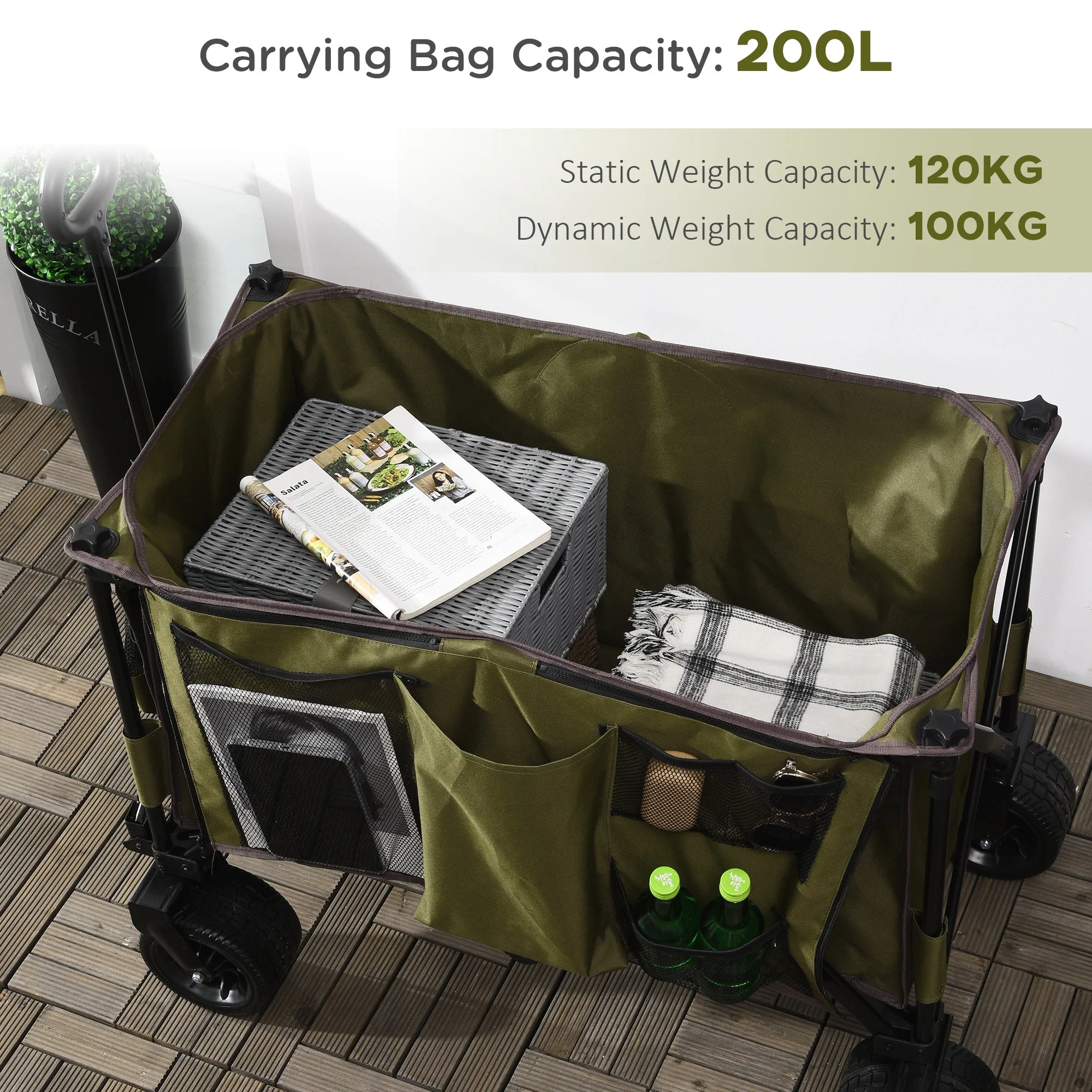 Outsunny Folding Garden Trolley on Wheels - Image 6