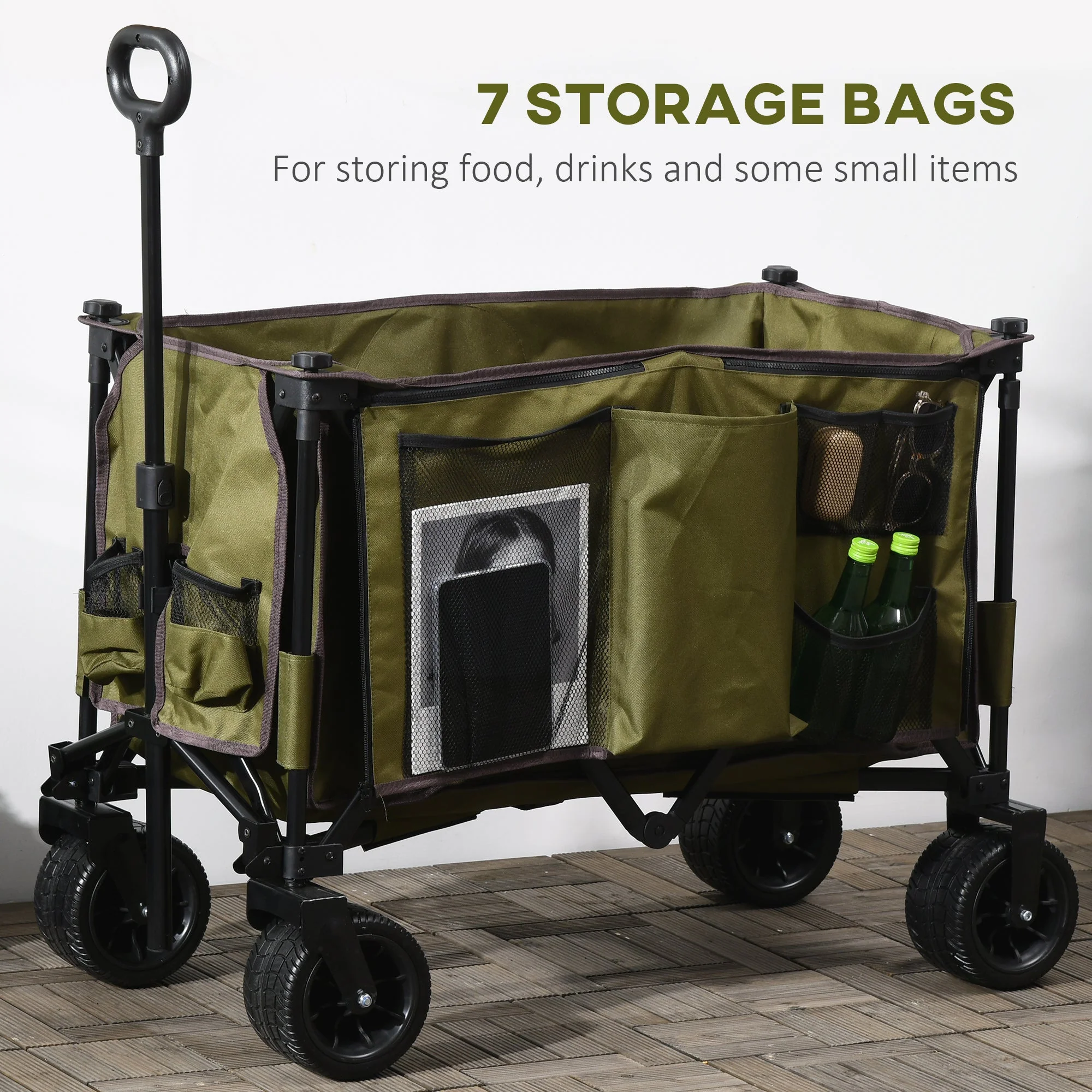 Outsunny Folding Garden Trolley on Wheels - Image 7