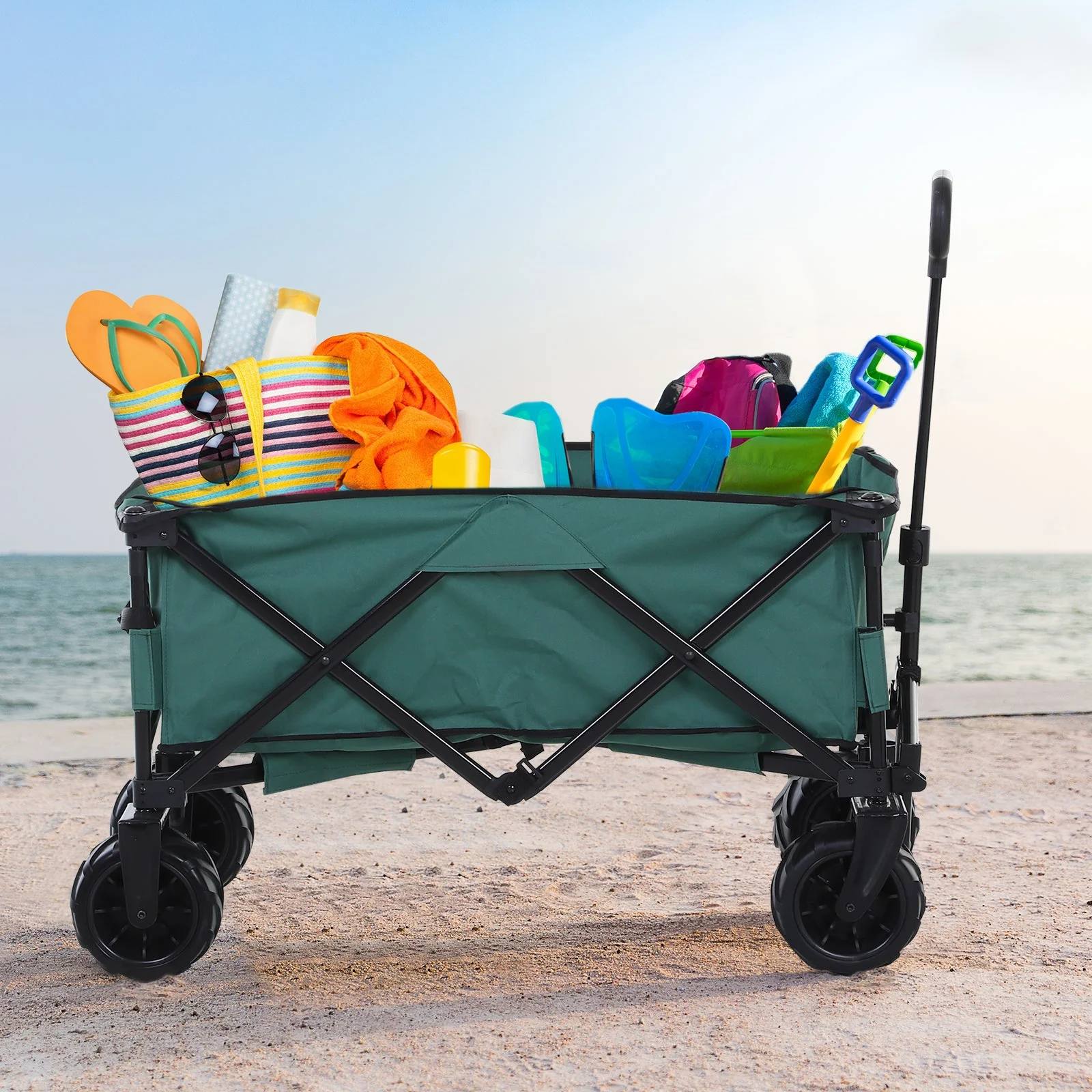 Outsunny Folding Metal Frame Garden Trolley - Green - Image 2