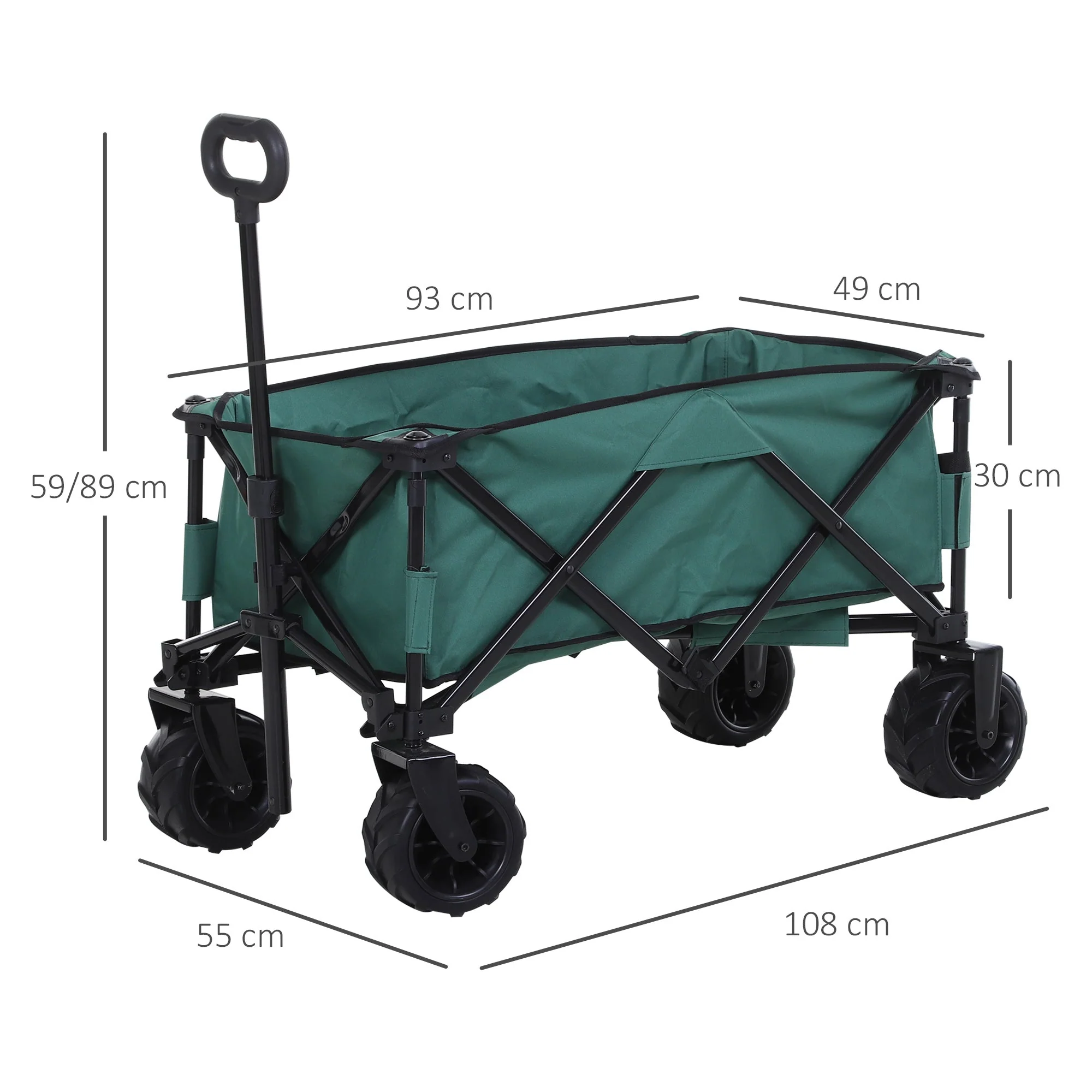 Outsunny Folding Metal Frame Garden Trolley - Green - Image 3