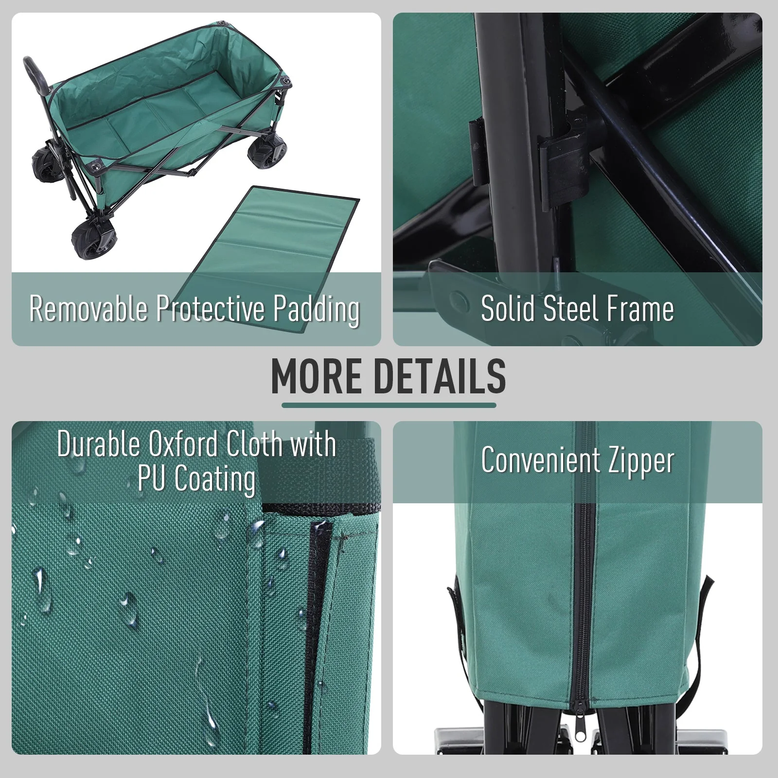 Outsunny Folding Metal Frame Garden Trolley - Green - Image 4