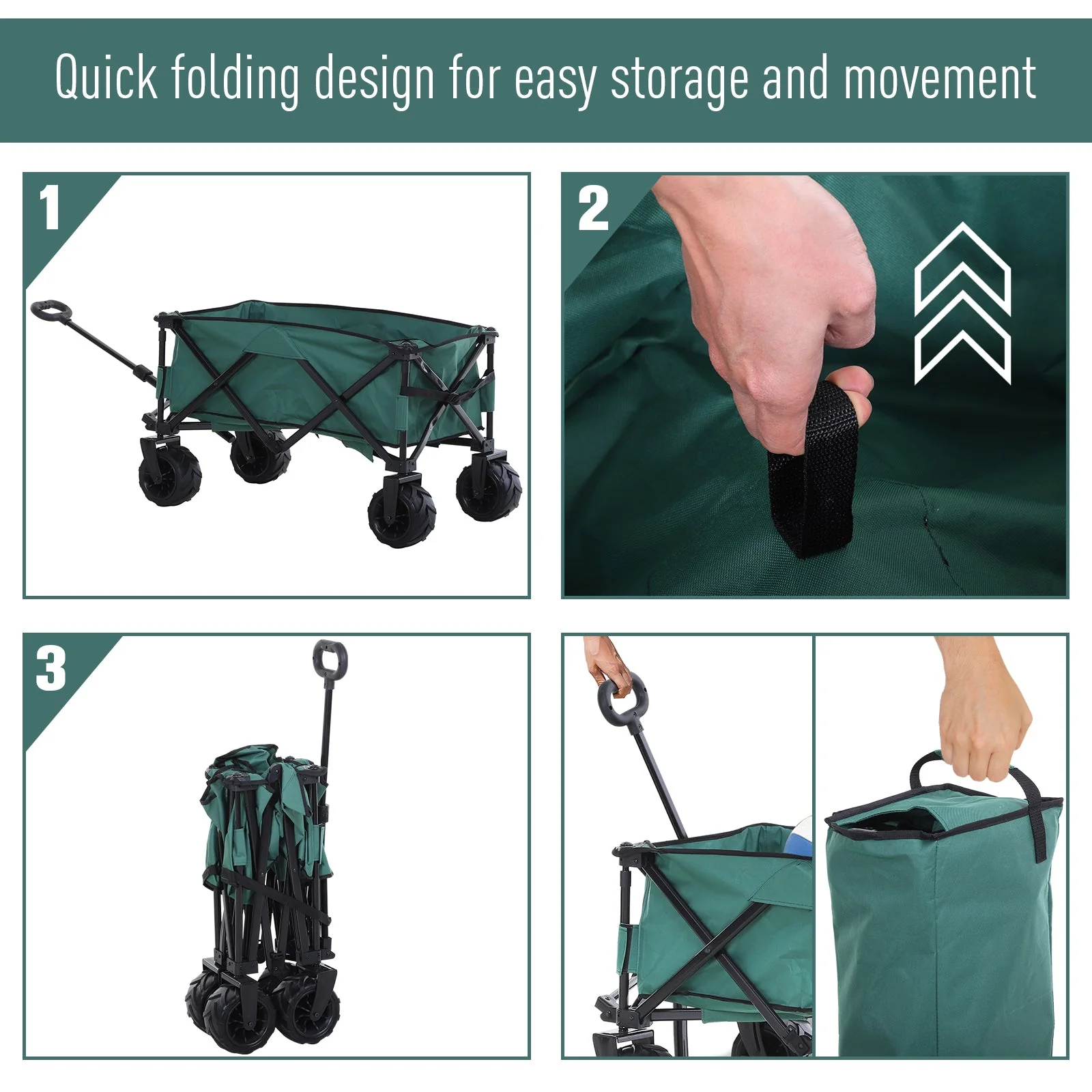 Outsunny Folding Metal Frame Garden Trolley - Green - Image 5