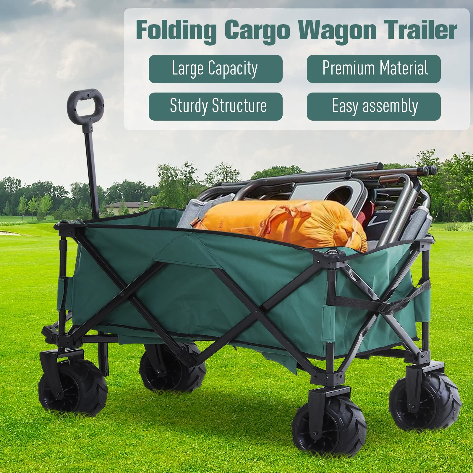 Outsunny Folding Metal Frame Garden Trolley - Green - Image 6