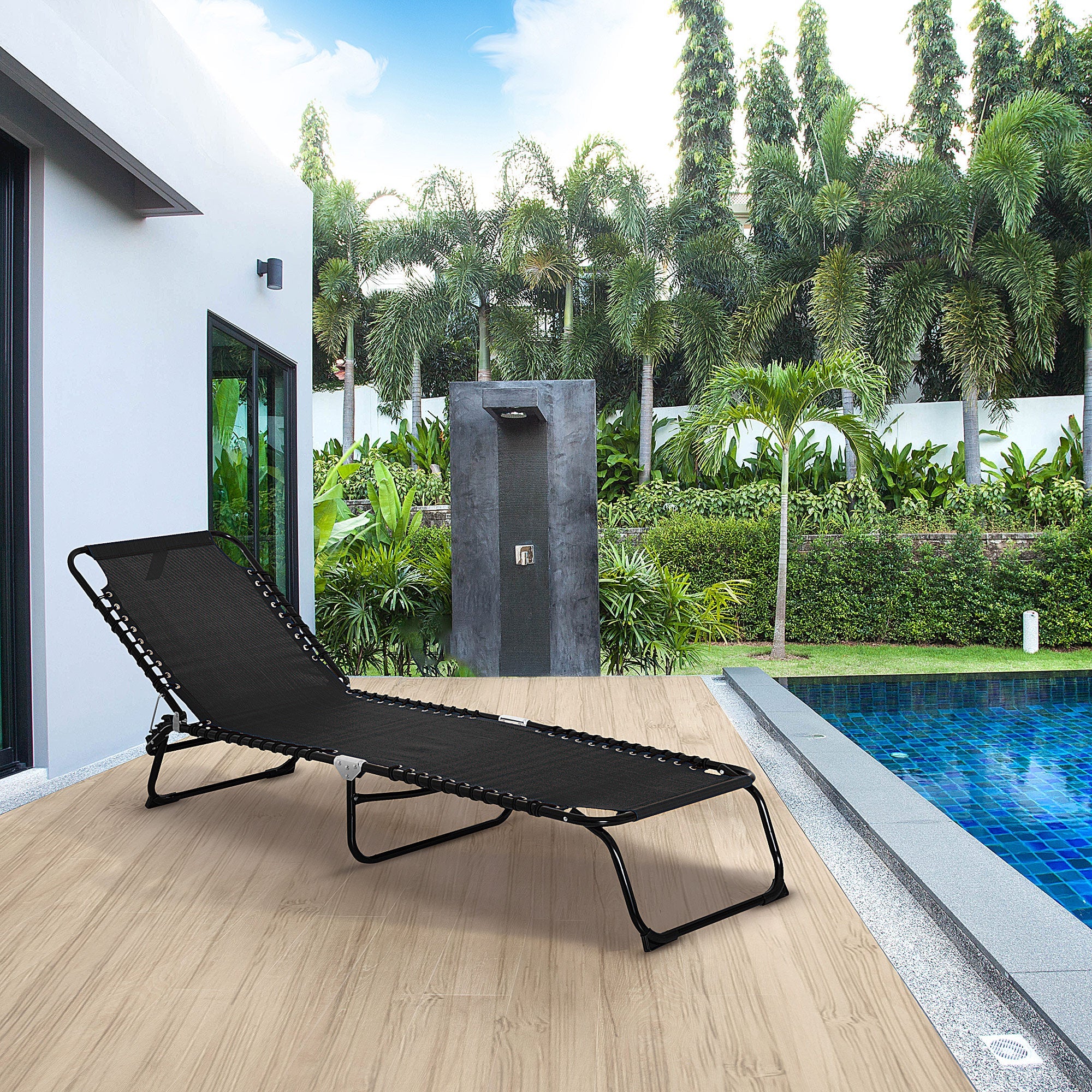 Outsunny Folding Sun Lounger Beach Chaise Chair Garden Reclining Cot Camping Hiking Recliner with 4 Position Adjustable - Image 2