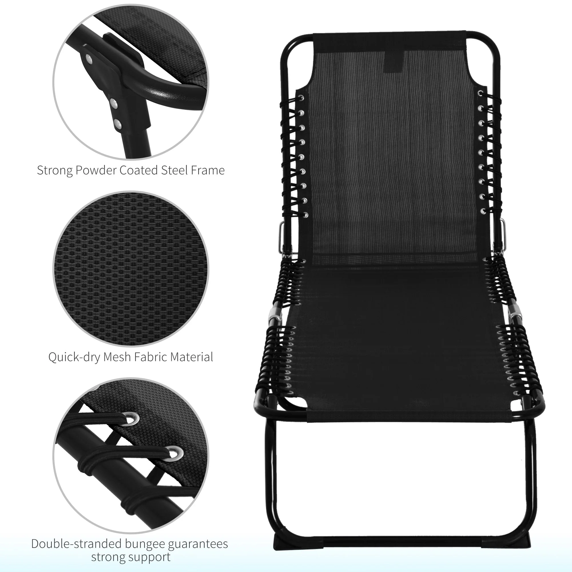 Outsunny Folding Sun Lounger Beach Chaise Chair Garden Reclining Cot Camping Hiking Recliner with 4 Position Adjustable - Image 5