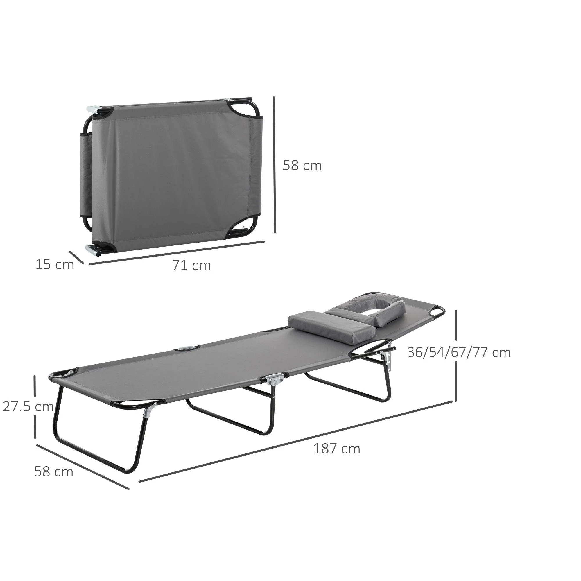Outsunny Folding Sun Lounger Reclining Chair w/ Pillow Reading Hole Garden Beach - Image 2