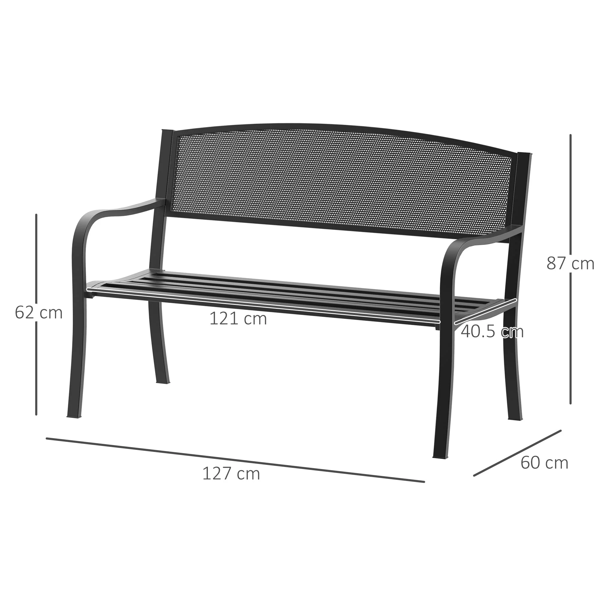 Outsunny Garden Bench Furniture Patio Park 2 Person Chair Seat Steel Black 120cm Outdoor - Image 3