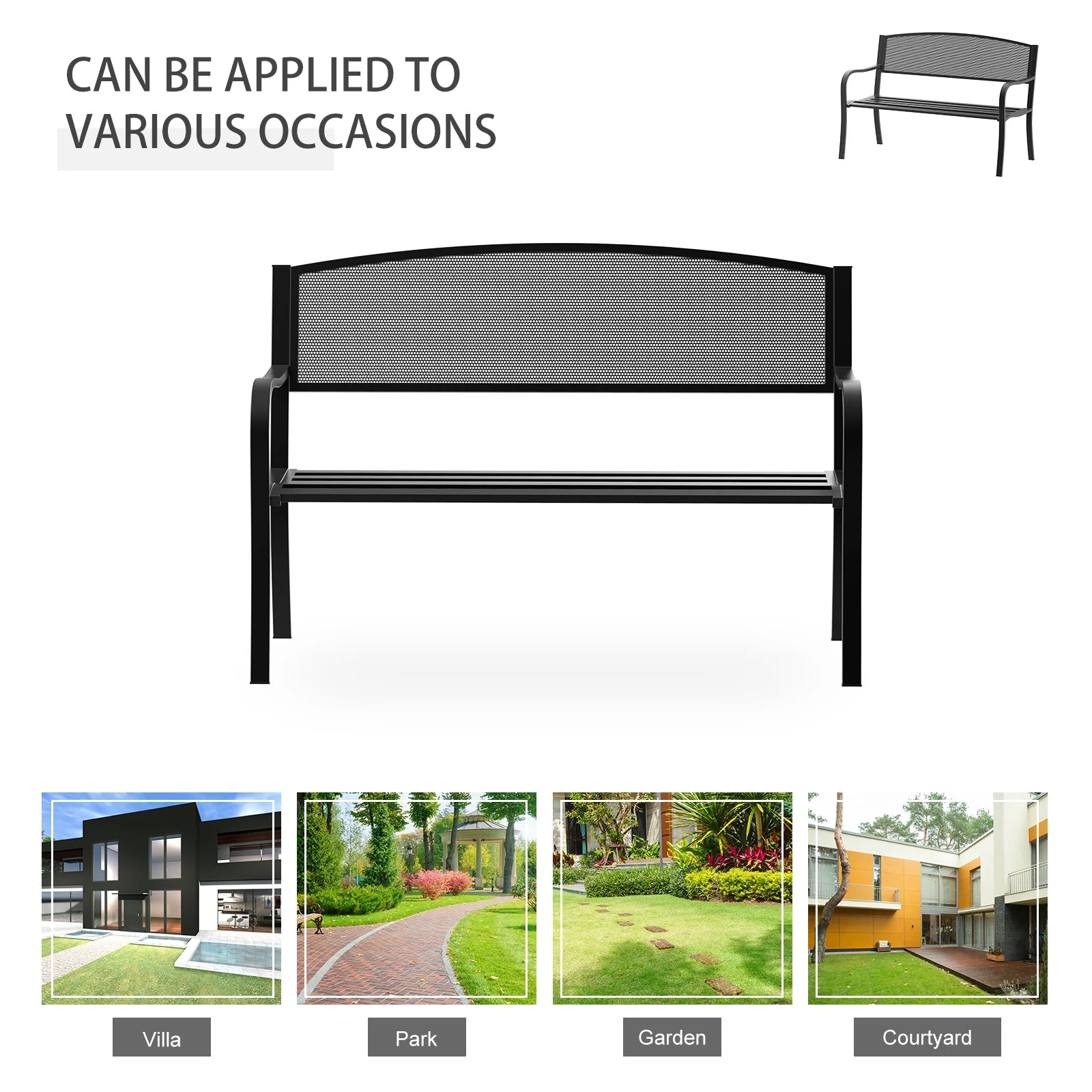 Outsunny Garden Bench Furniture Patio Park 2 Person Chair Seat Steel Black 120cm Outdoor - Image 6