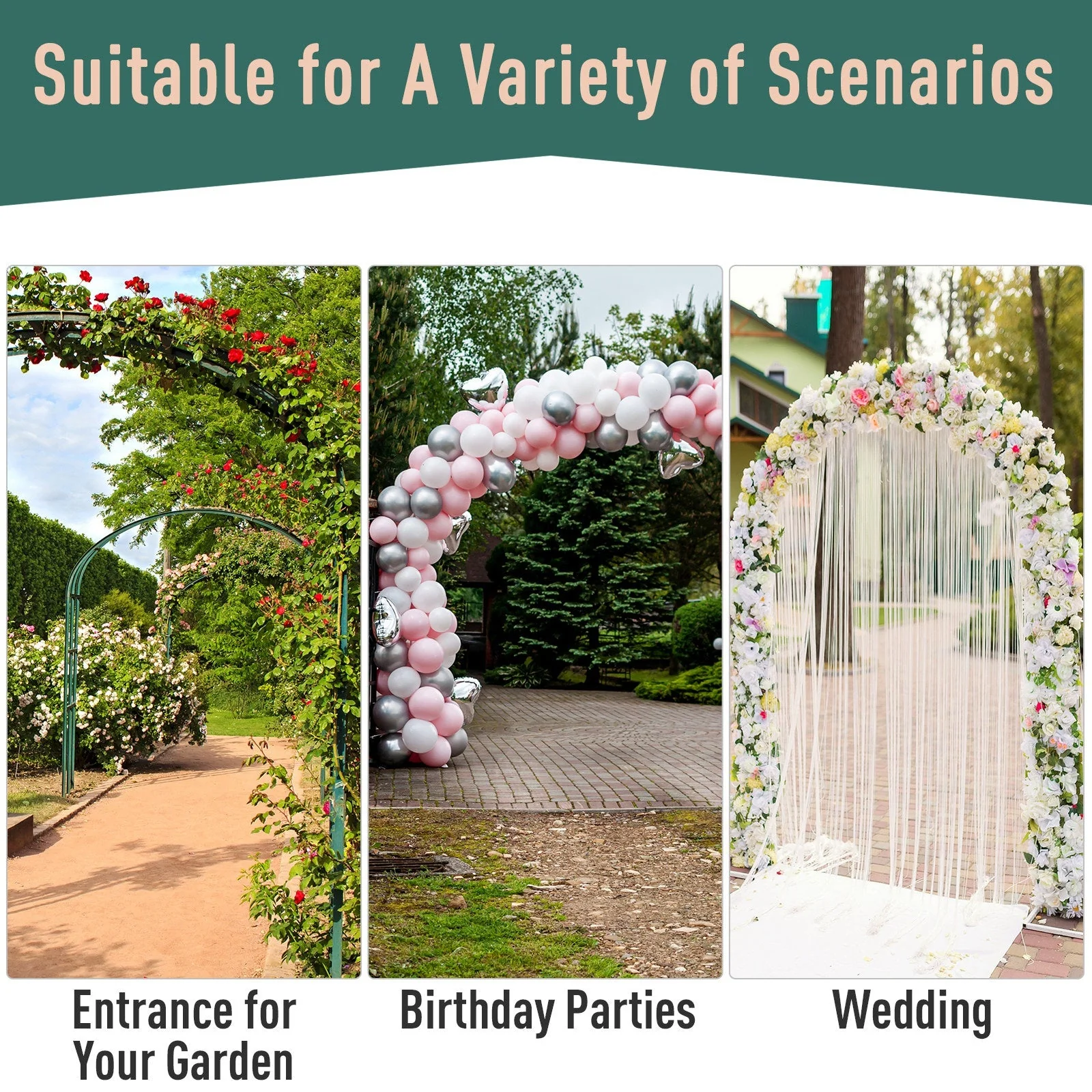 Outsunny Garden Decorative Metal Arch with Gate Outdoor Patio Trellis Arbor for Climbing Plant Archway Antique Black - 108L x 45W x 215H cm - Image 5