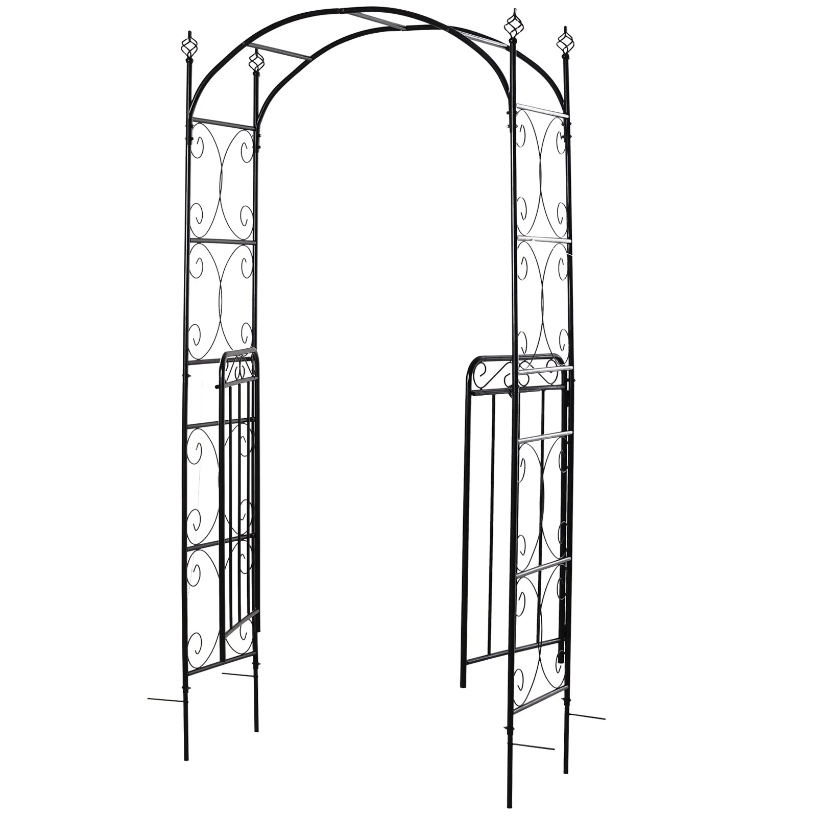 Outsunny Garden Decorative Metal Arch with Gate Outdoor Patio Trellis Arbor for Climbing Plant Archway Antique Black - 108L x 45W x 215H cm - Image 8