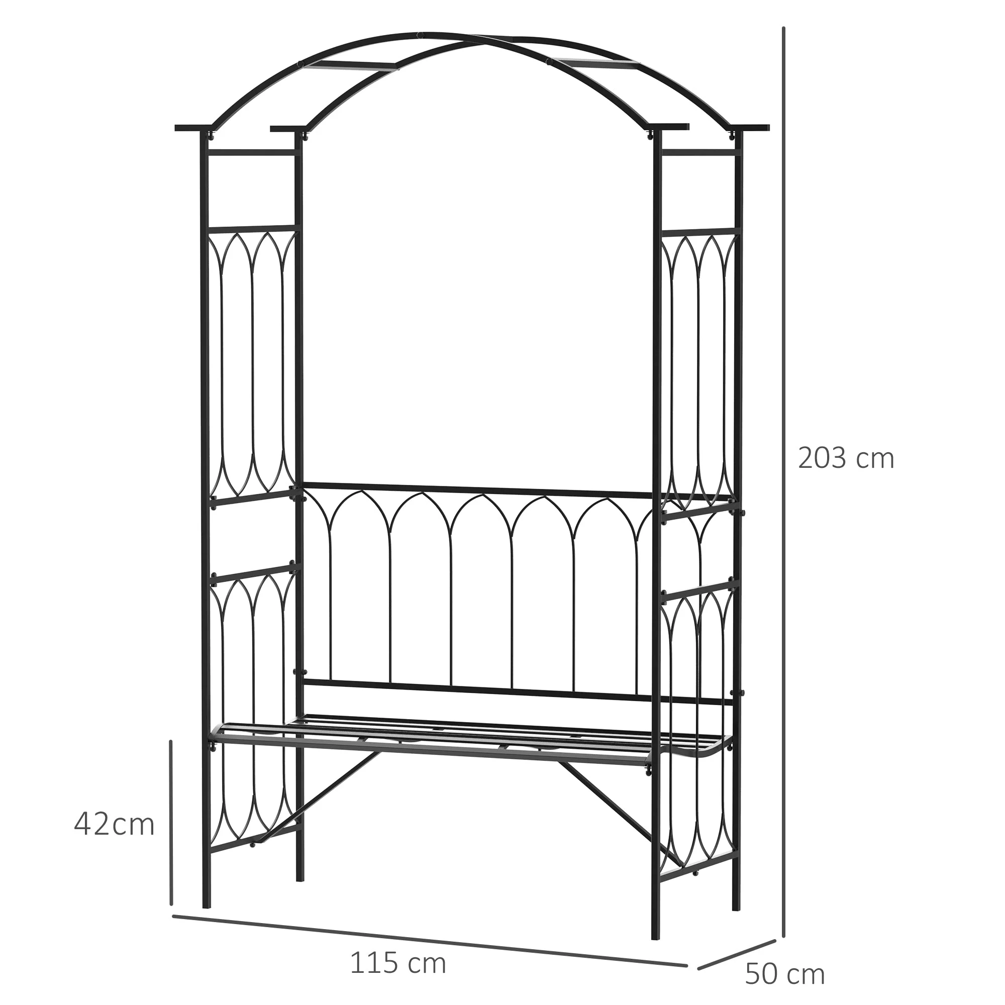 Garden Metal Frame Bench With arch For Various Climbing Plant 115Lx50Wx203H cm-Black - Image 3