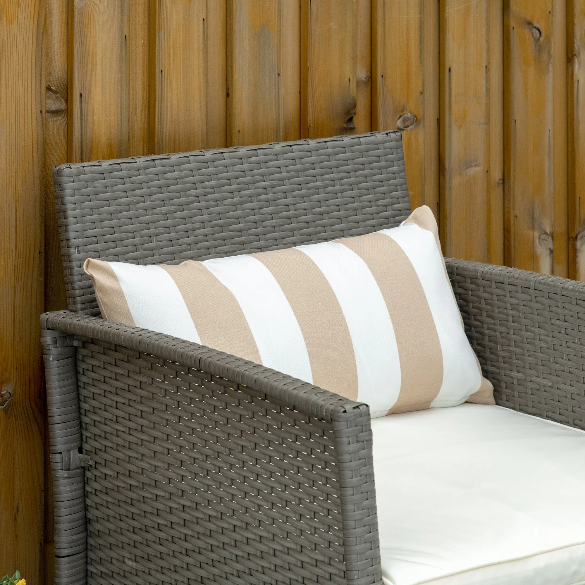 Outsunny Garden Outdoor Rattan Furniture 3 Pieces Patio Bistro Set Wicker Weave Conservatory Sofa Chair & Table Set With Cushion Pillow - Light Grey - Image 8