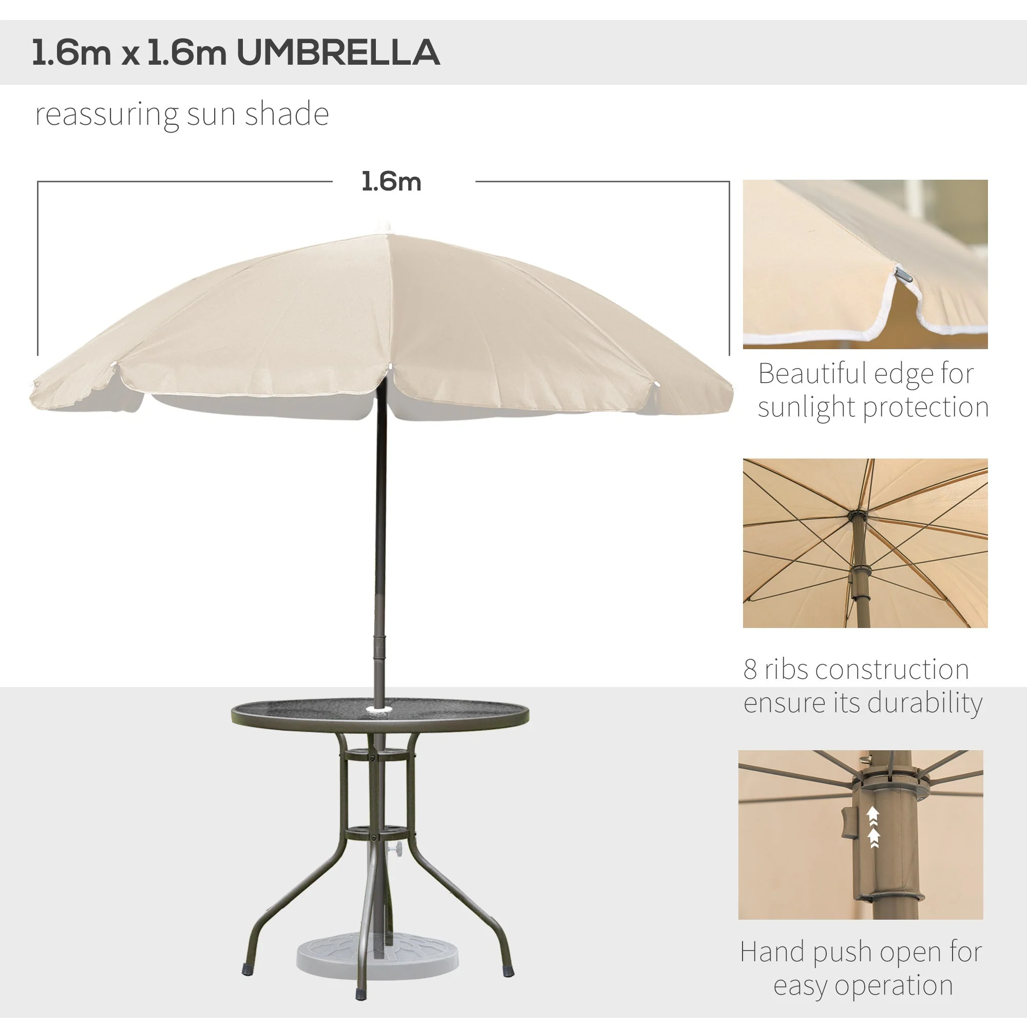 Outsunny Garden Patio Texteline Folding Chairs Plus Table and Parasol Furniture Bistro Set 6 Pieces - Black/Cream - Image 4