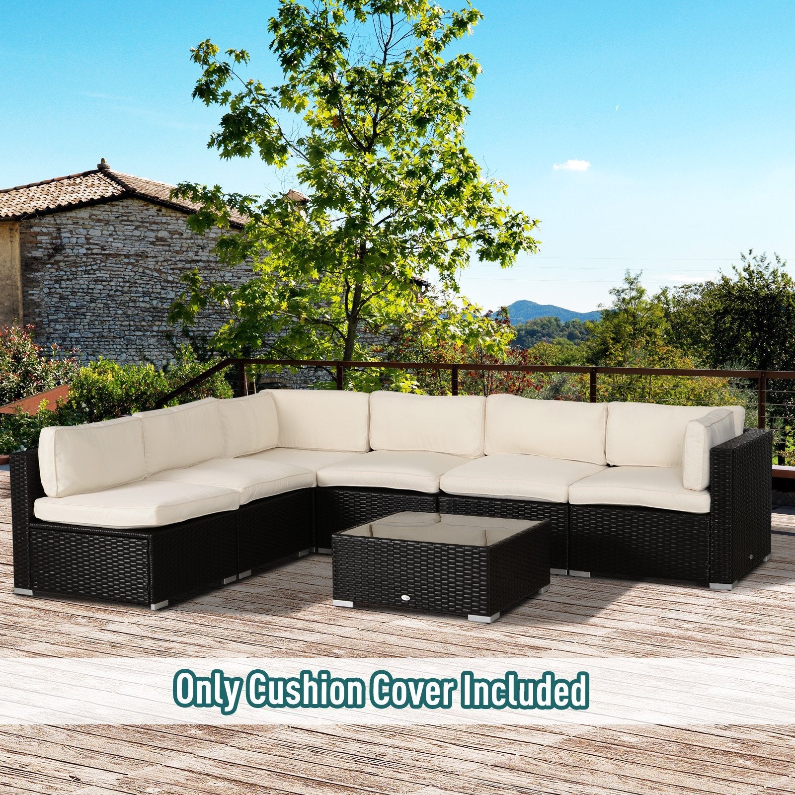Outsunny Garden Rattan Sofa Cushion Polyester Cover Replacement Outdoor- No Cushion Included Beige - Image 2