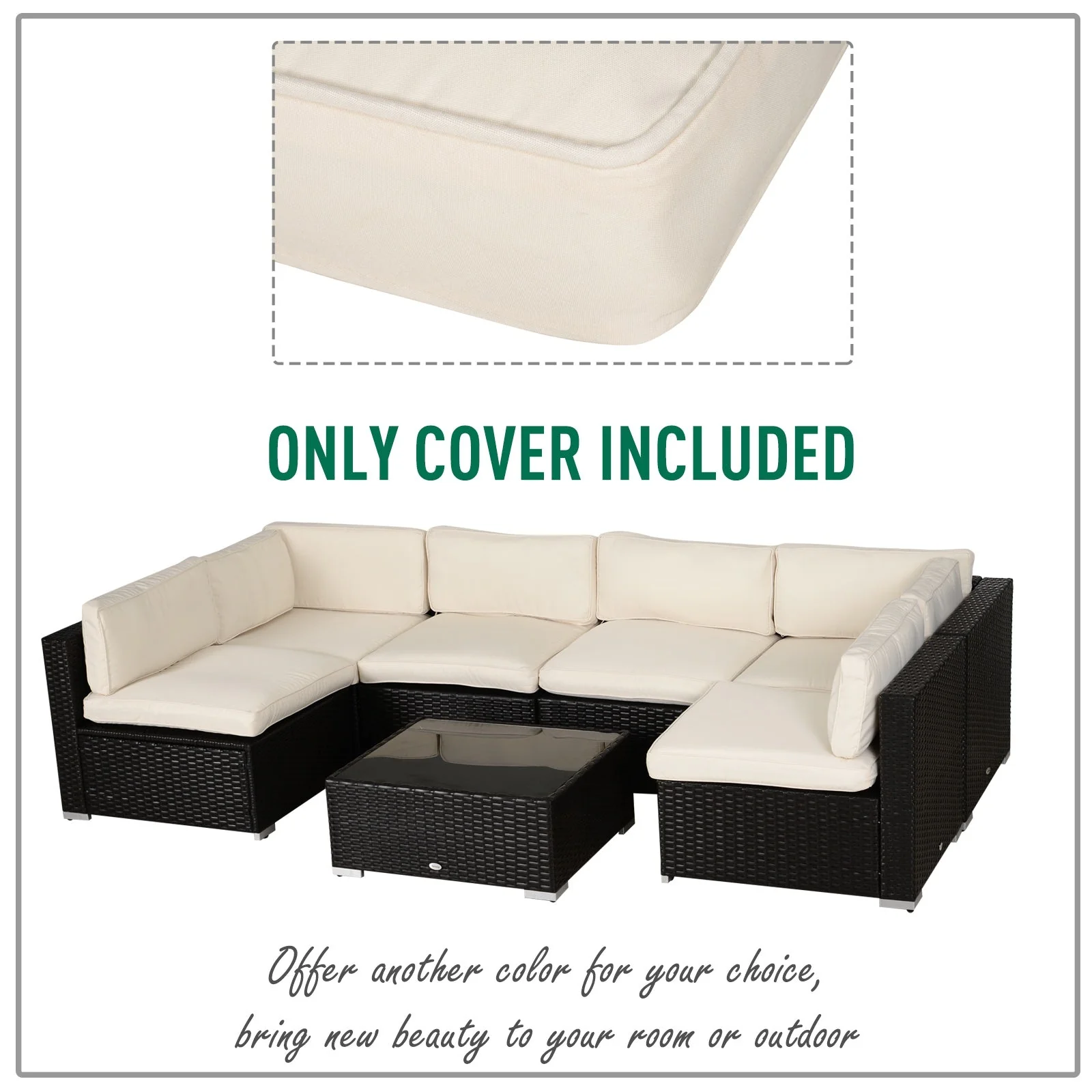 Outsunny Garden Rattan Sofa Cushion Polyester Cover Replacement Outdoor- No Cushion Included Beige - Image 6