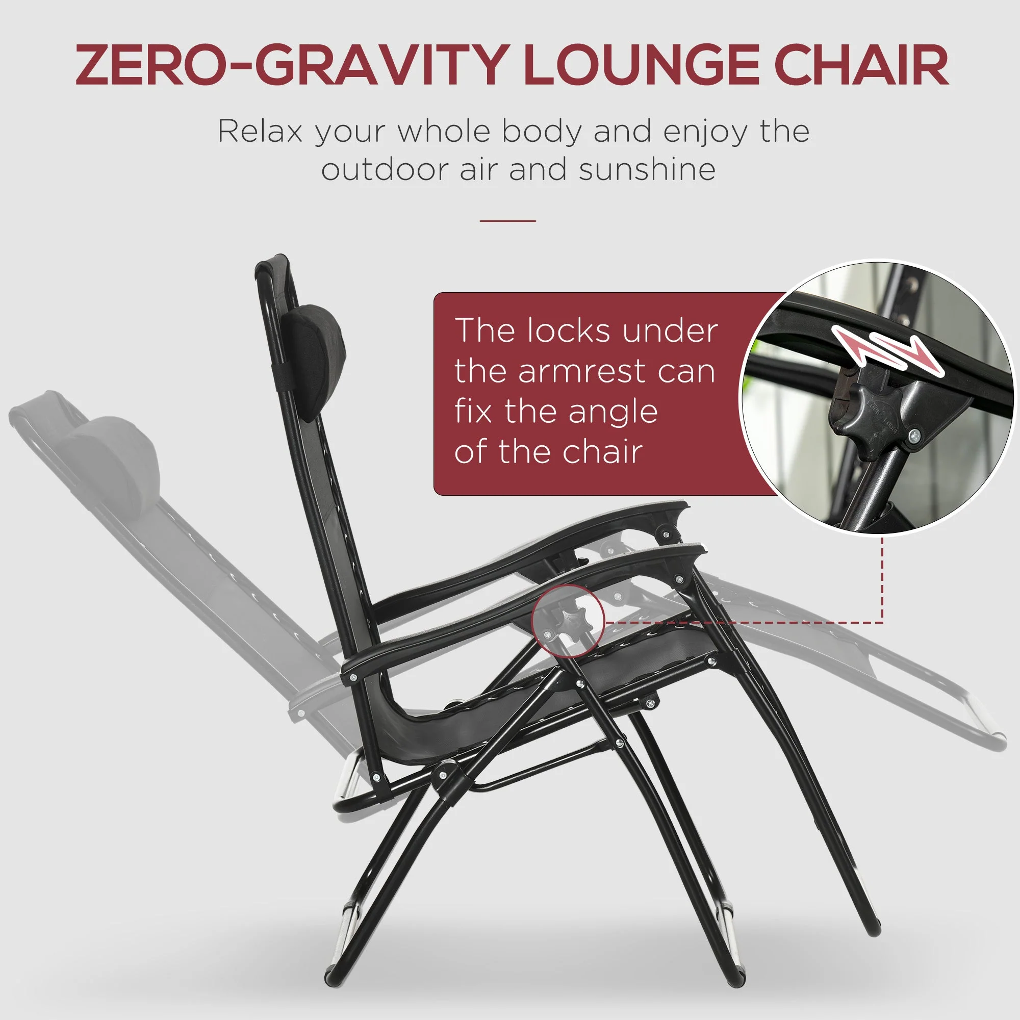 Outsunny Garden Recliner Chairs Set of 2 - Image 4