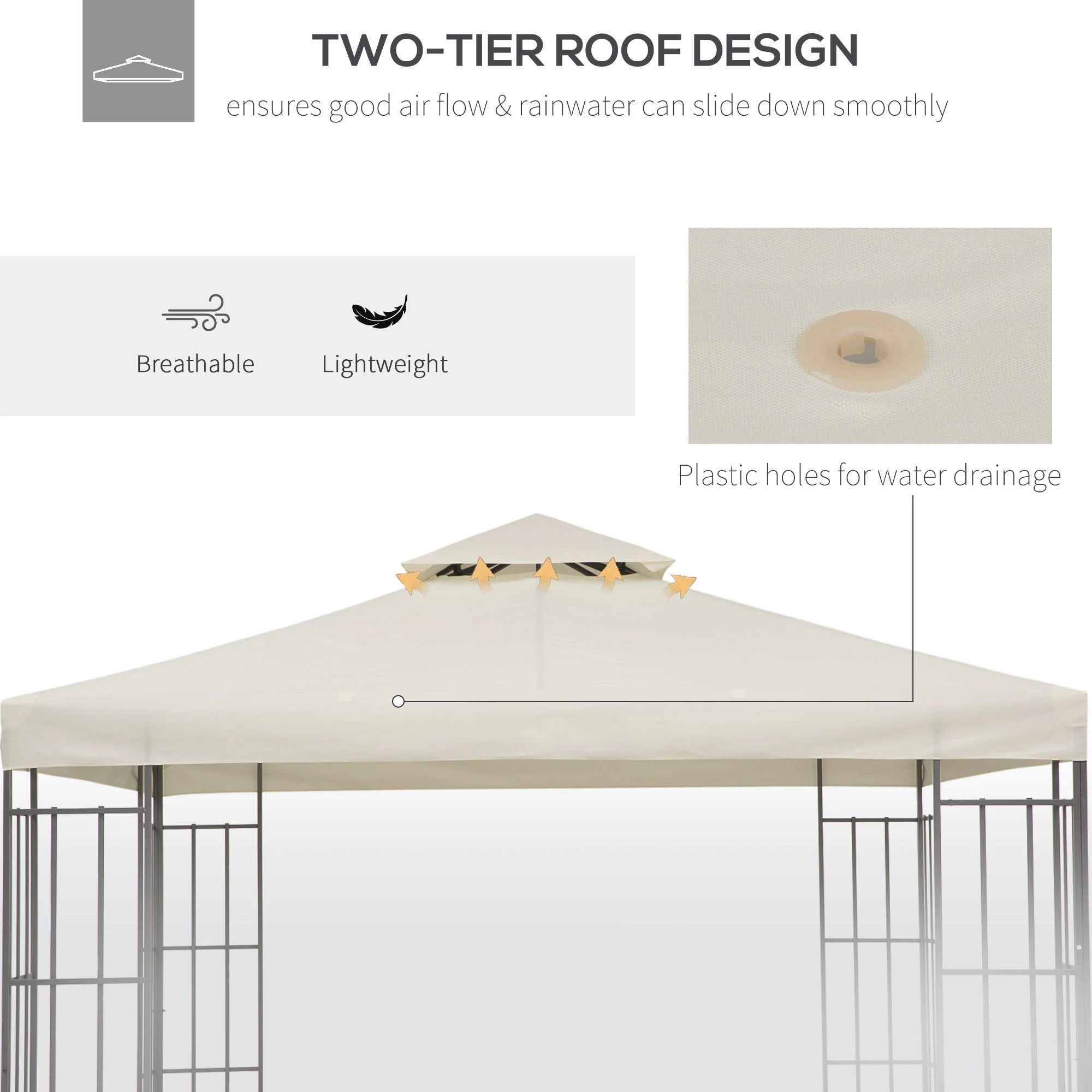 Outsunny Gazebo Replacement Canopy 3X3 M-Cream White - Image 4