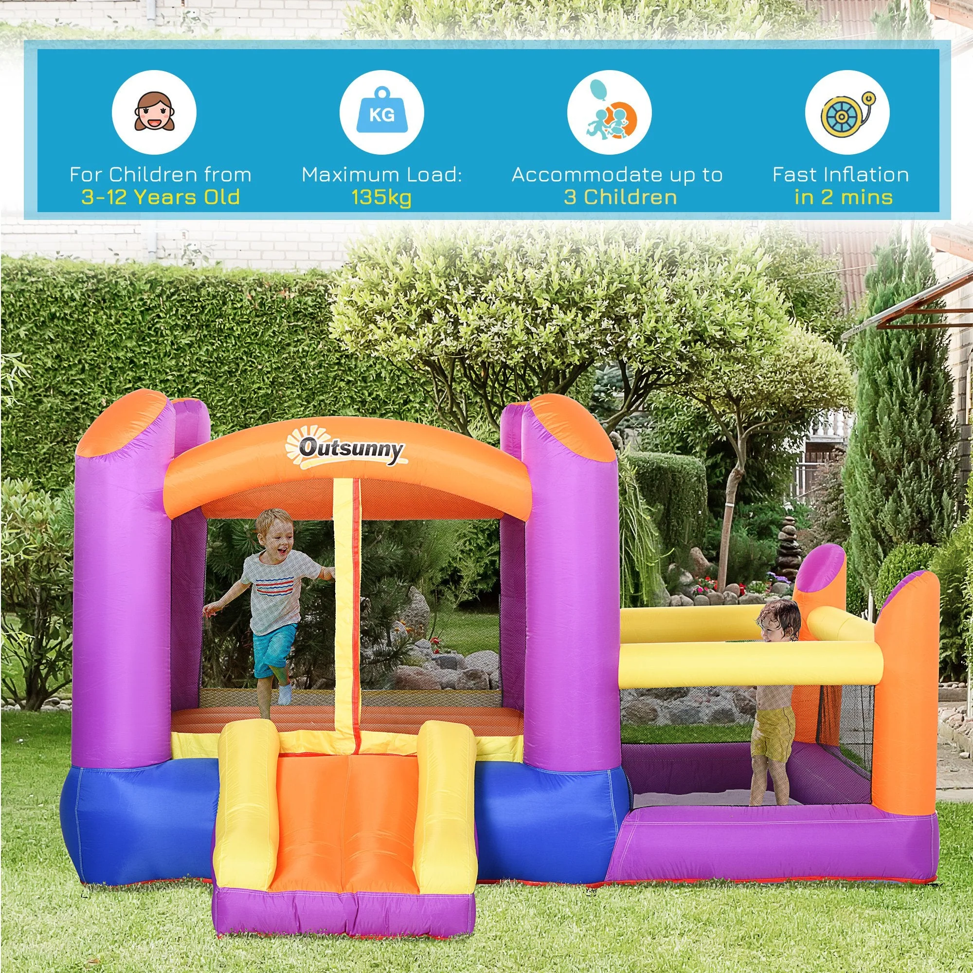Outsunny Kids Bouncy Castle House Inflatable Trampoline Slide Water Pool 3 In 1 With Blower For Kids Age 3-8 Multi-Color 2.8 X 2.5 X 1.7M - Image 4