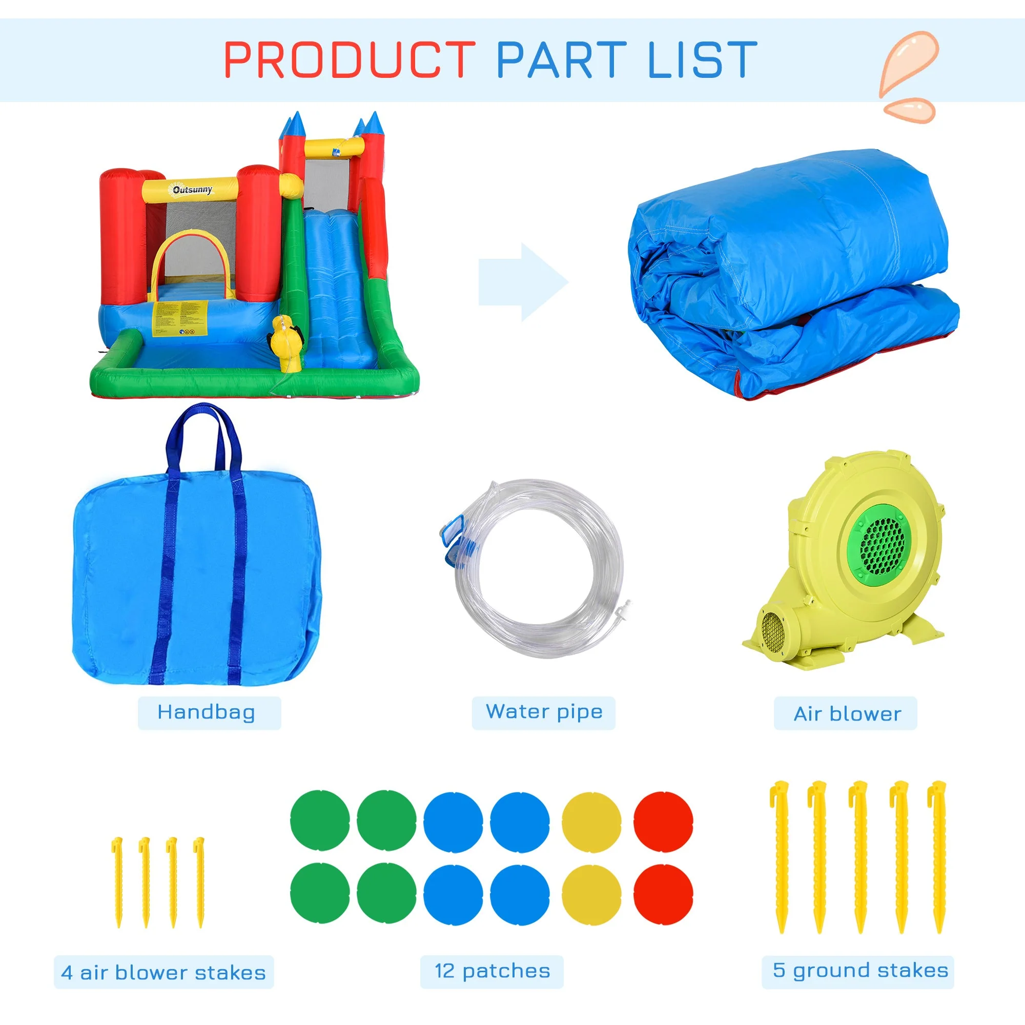 Outsunny Kids Inflatable Bouncy Castle Water Slide 6 In 1 Bounce House Jumping Castle Water Pool Gun Climbing Wall Basket With Air Blower For Summer Playland - Image 5