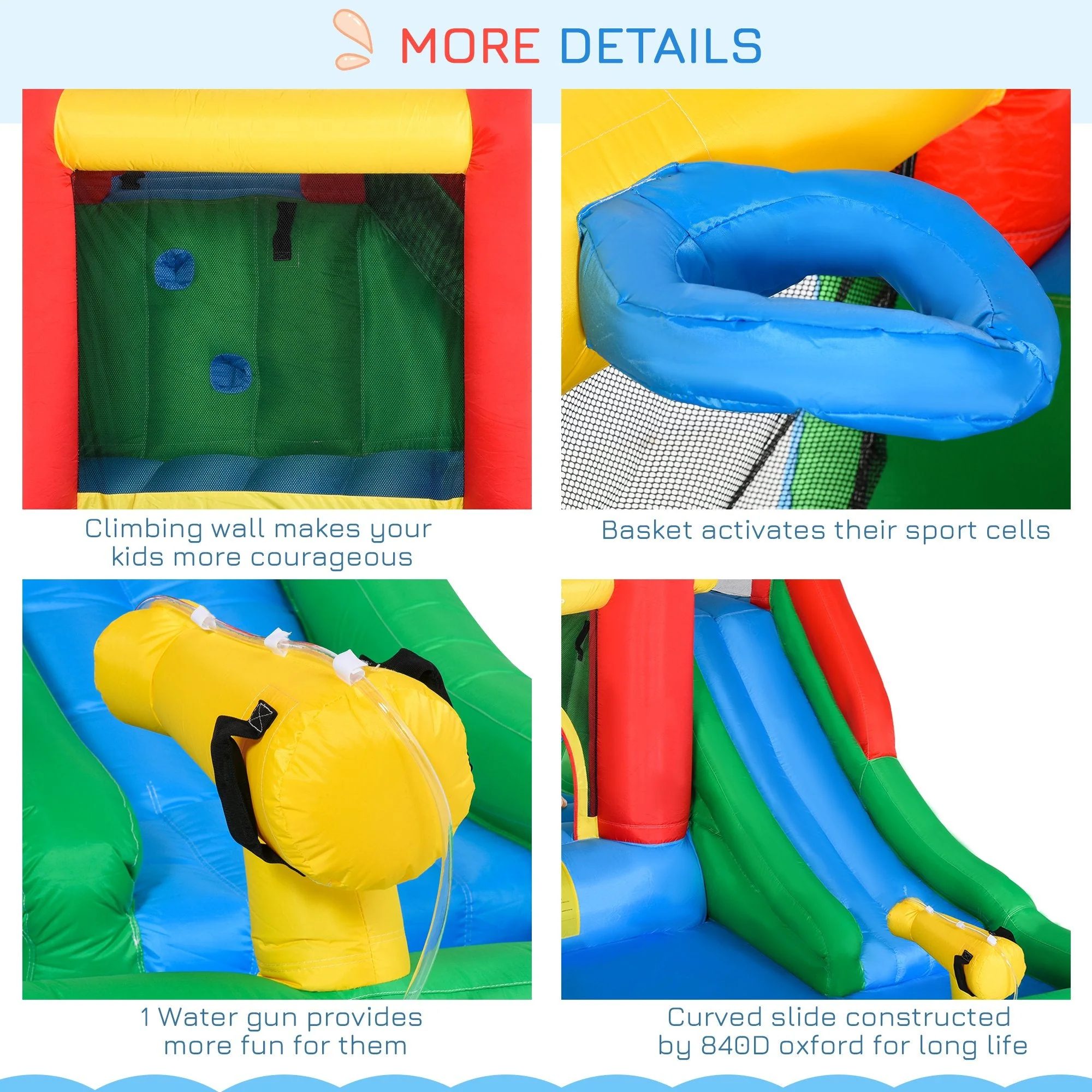 Outsunny Kids Inflatable Bouncy Castle Water Slide 6 In 1 Bounce House Jumping Castle Water Pool Gun Climbing Wall Basket With Air Blower For Summer Playland - Image 7