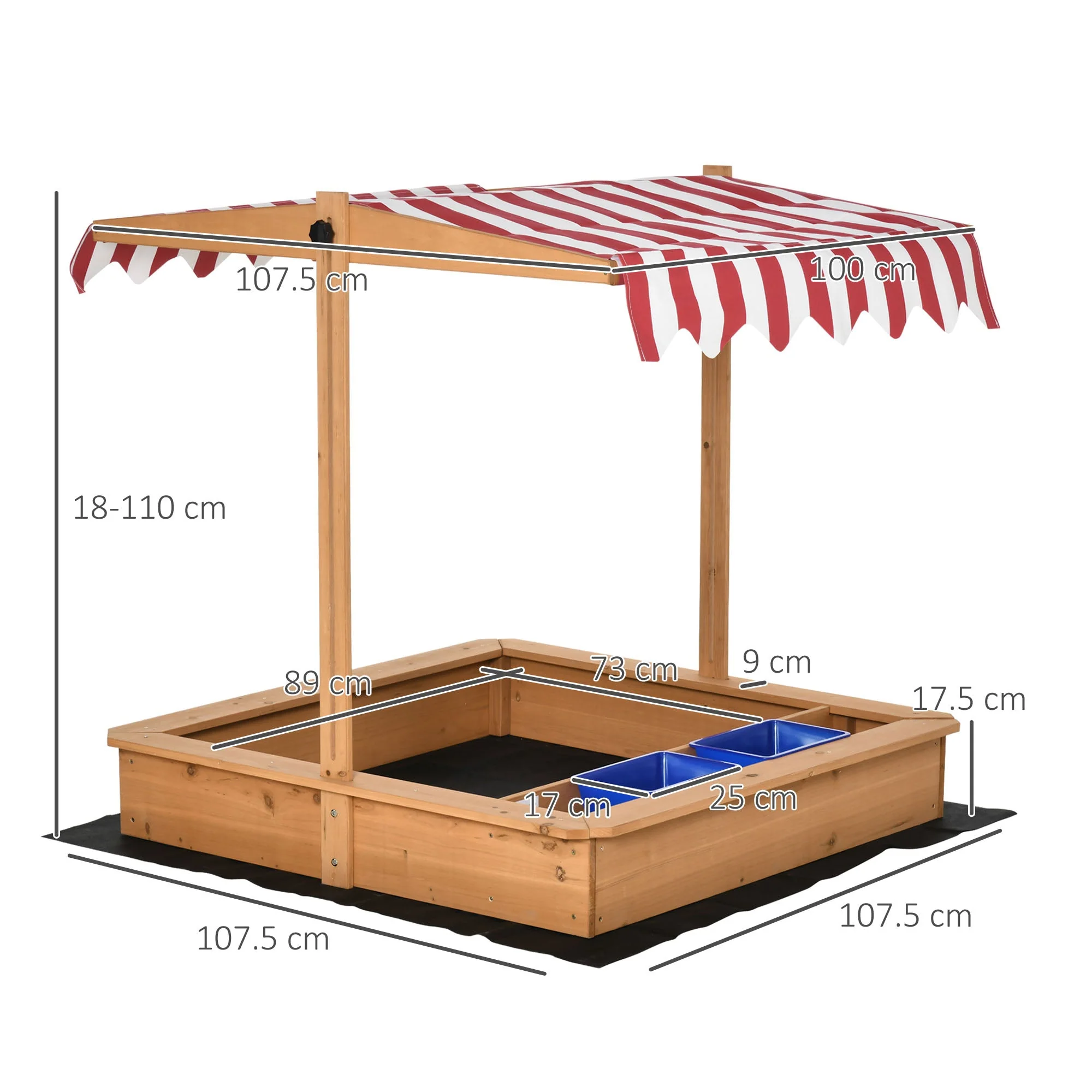 Outsunny Kids Wooden Sandbox - Image 2