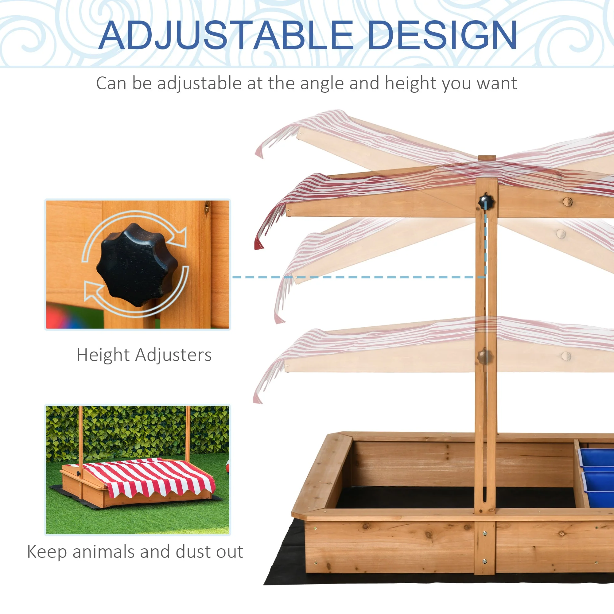 Outsunny Kids Wooden Sandbox - Image 3