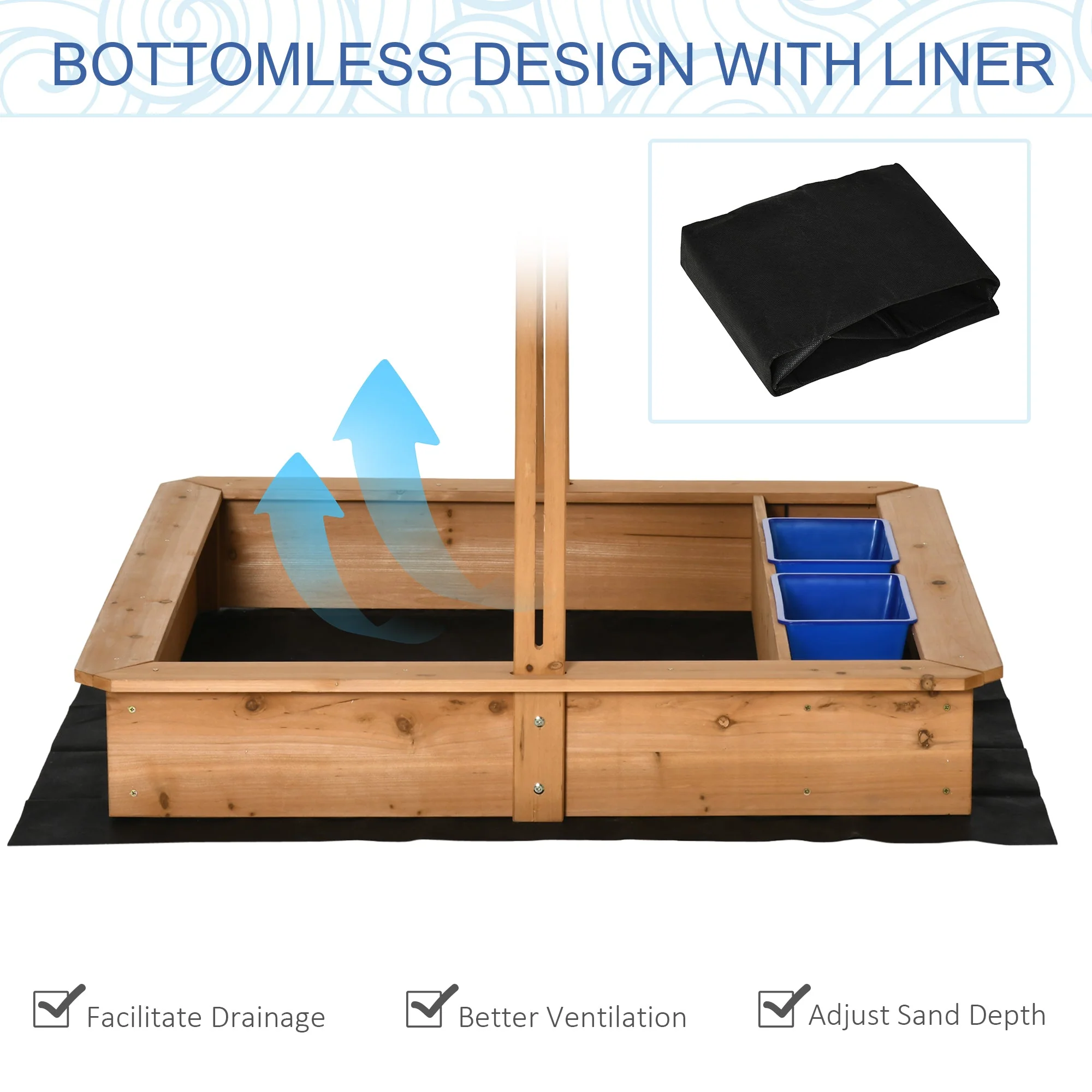 Outsunny Kids Wooden Sandbox - Image 4
