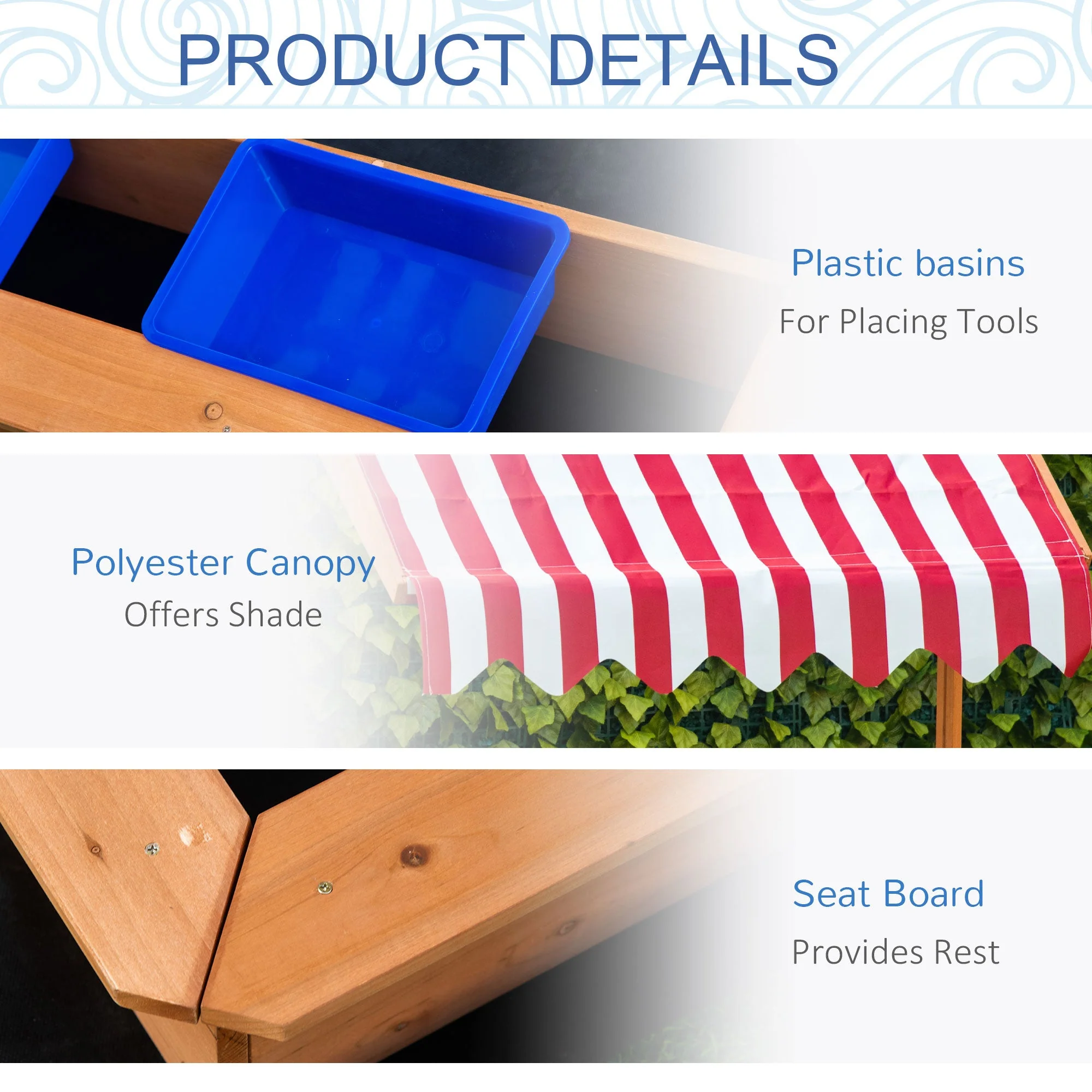 Outsunny Kids Wooden Sandbox - Image 5