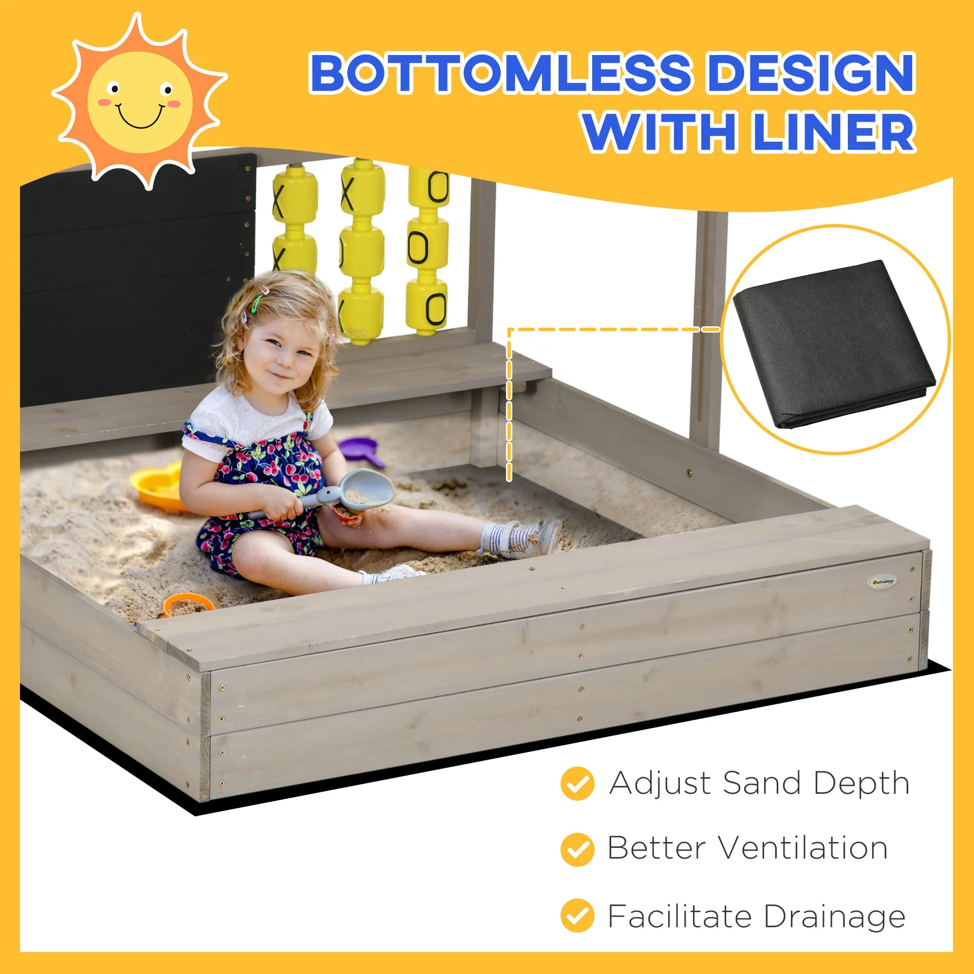 Outsunny Kids Wooden Sandpit - Image 3