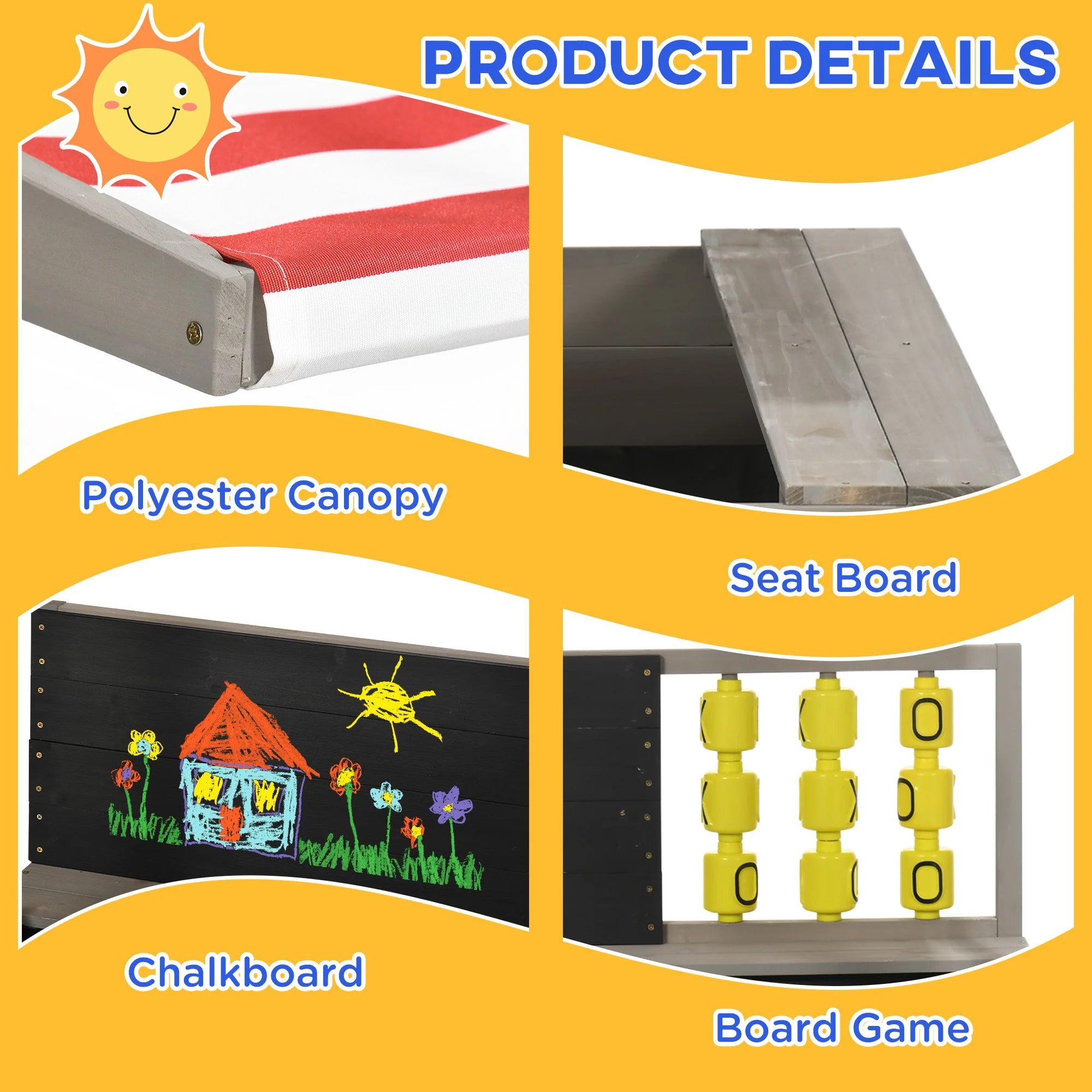 Outsunny Kids Wooden Sandpit - Image 5
