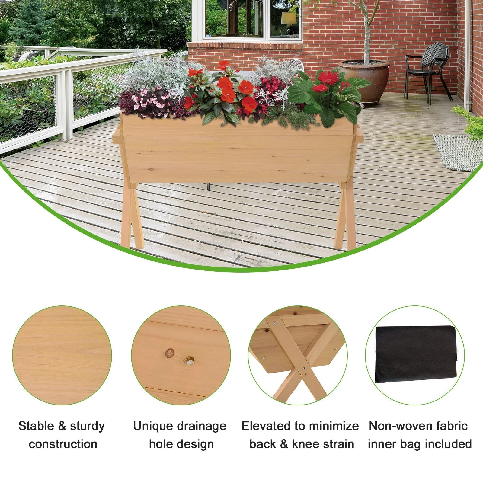 Outsunny Large Fir Wood Raised Plant Stand Oak Tone - Image 4