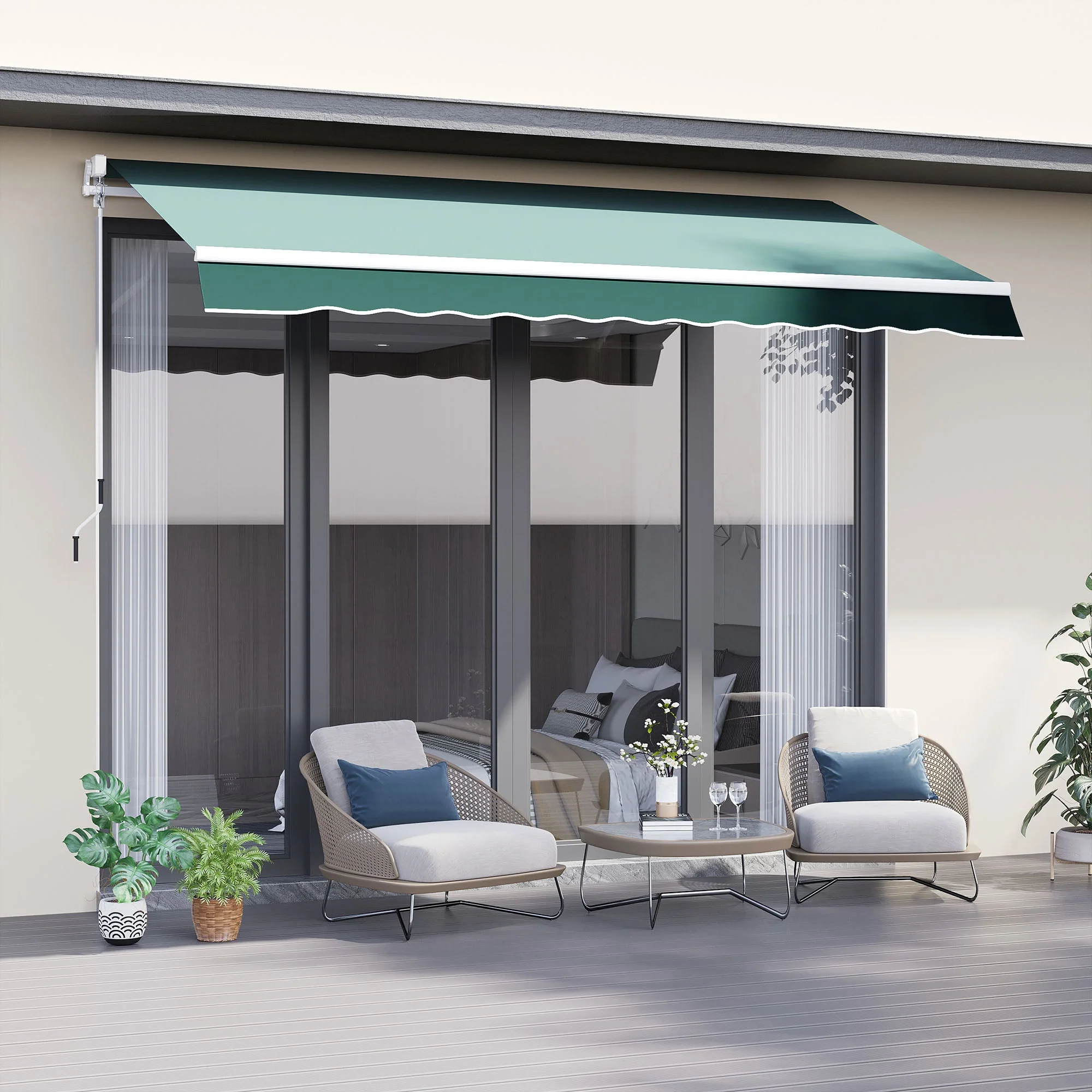 Outsunny Manual Retractable Awning 2.5X2 M-Dark Green - Image 2
