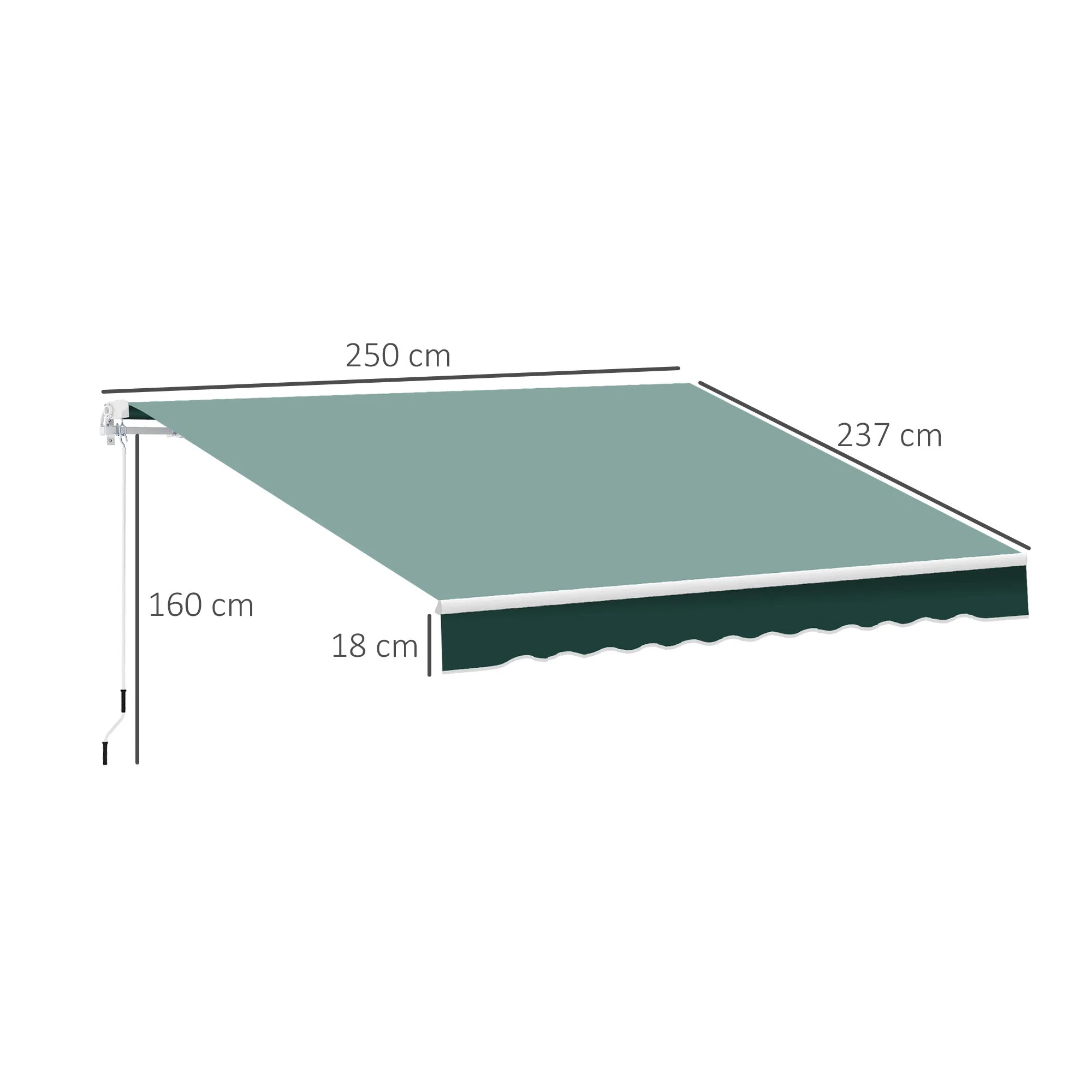 Outsunny Manual Retractable Awning 2.5X2 M-Dark Green - Image 3