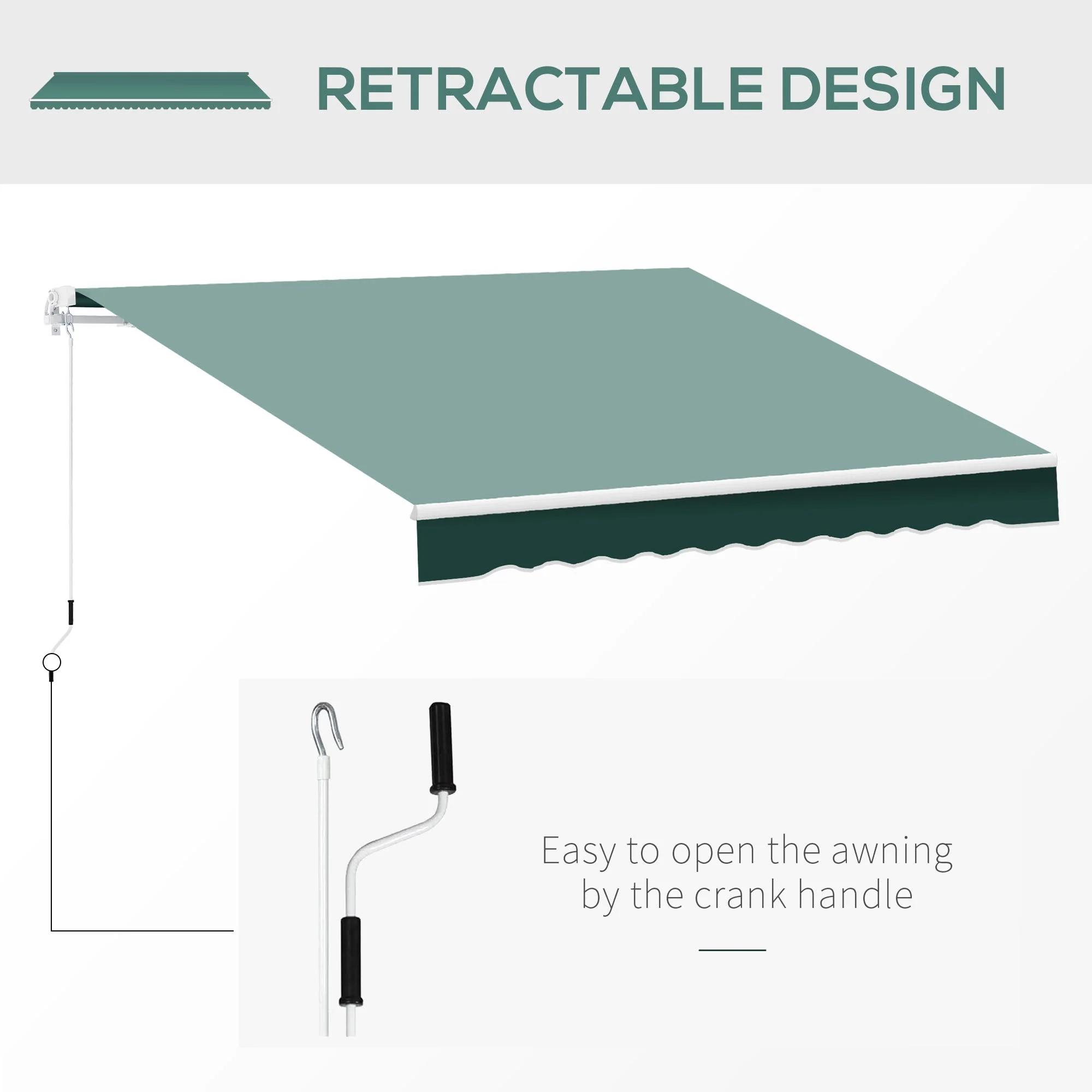 Outsunny Manual Retractable Awning 2.5X2 M-Dark Green - Image 7