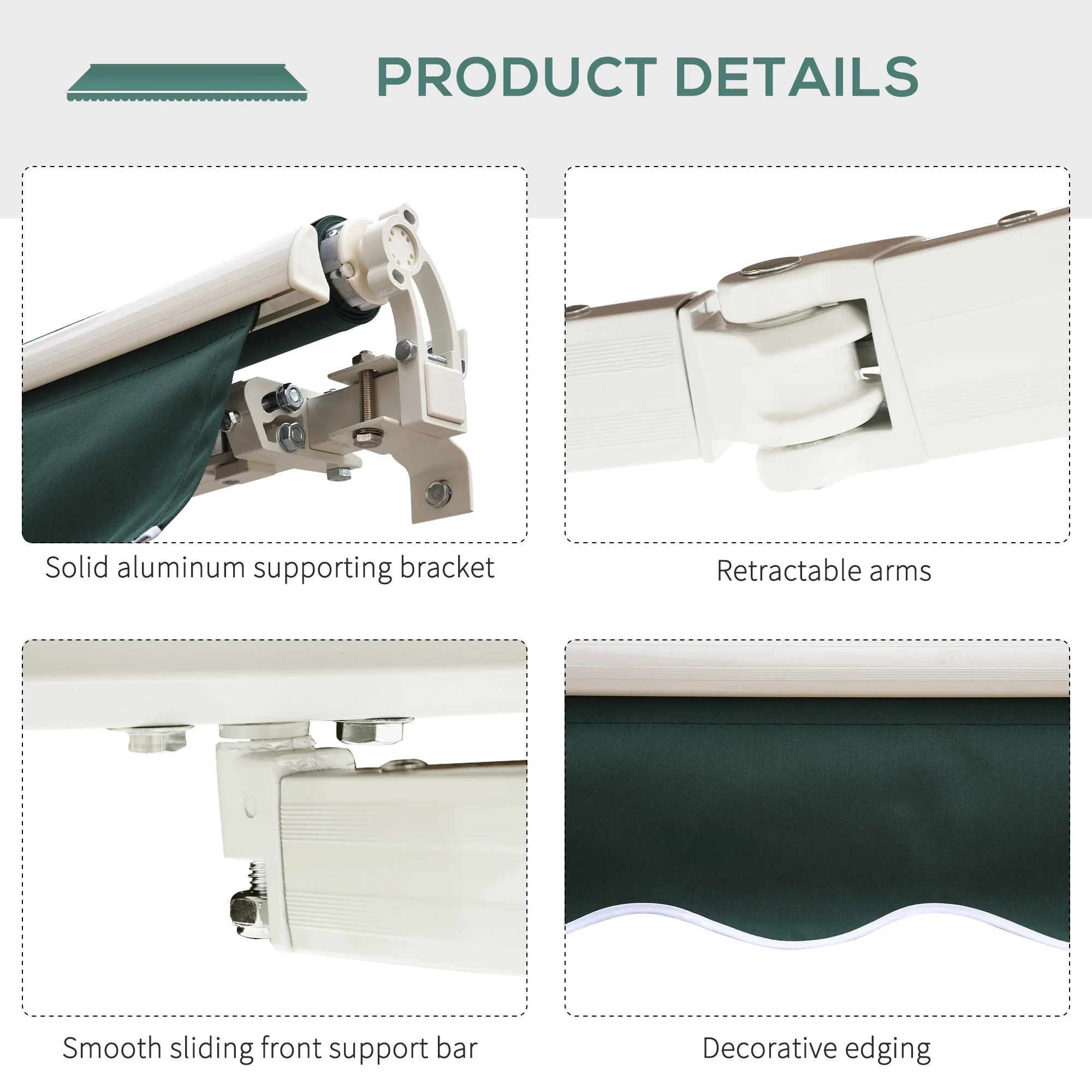 Outsunny Manual Retractable Awning 2.5X2 M-Dark Green - Image 8