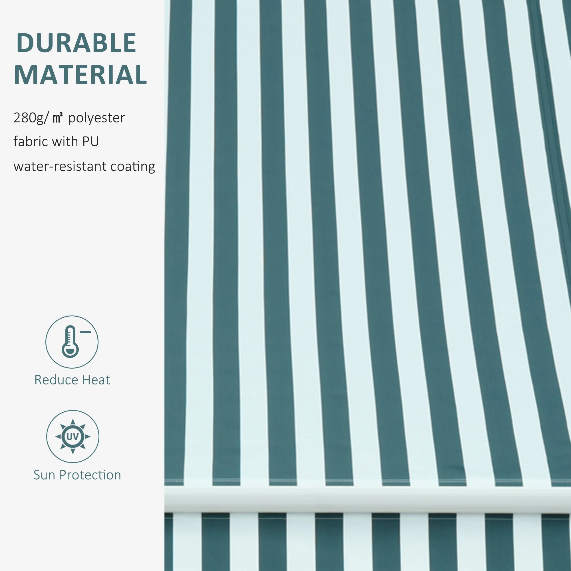 Outsunny Manual Retractable Awning Size (3M X2.5M)-Green/White Stripes - Image 4