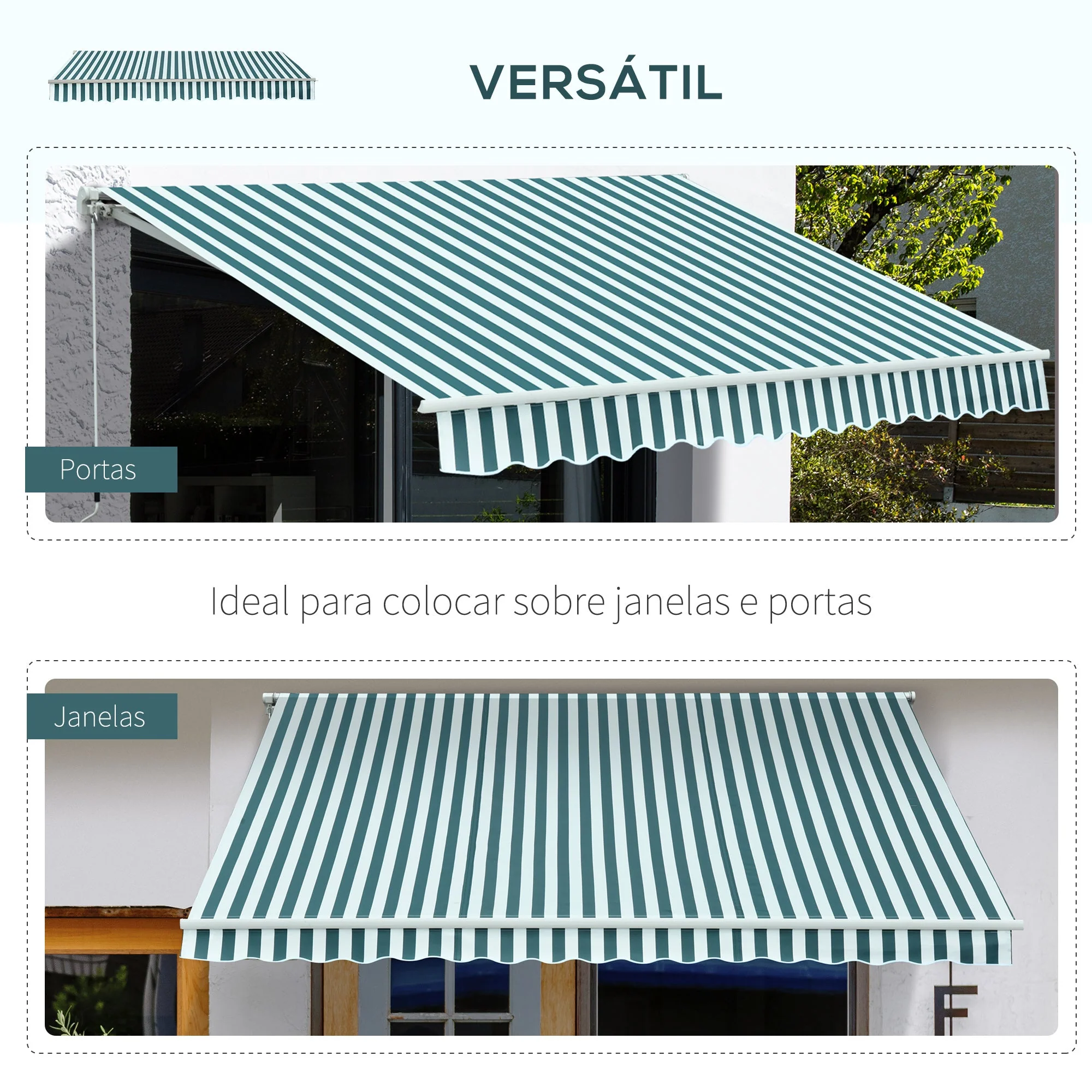 Outsunny Manual Retractable Awning Size (3M X2.5M)-Green/White Stripes - Image 5