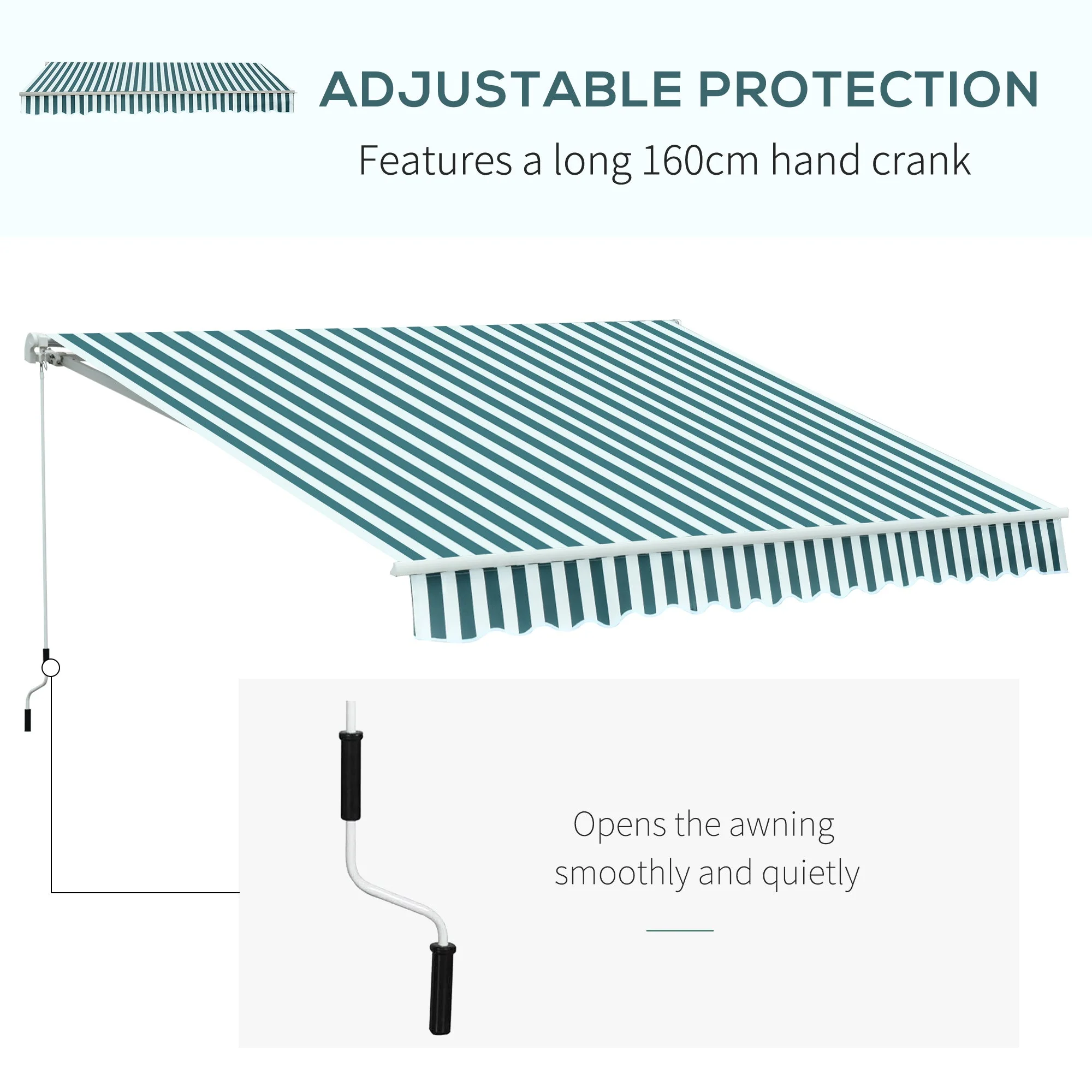 Outsunny Manual Retractable Awning Size (3M X2.5M)-Green/White Stripes - Image 6