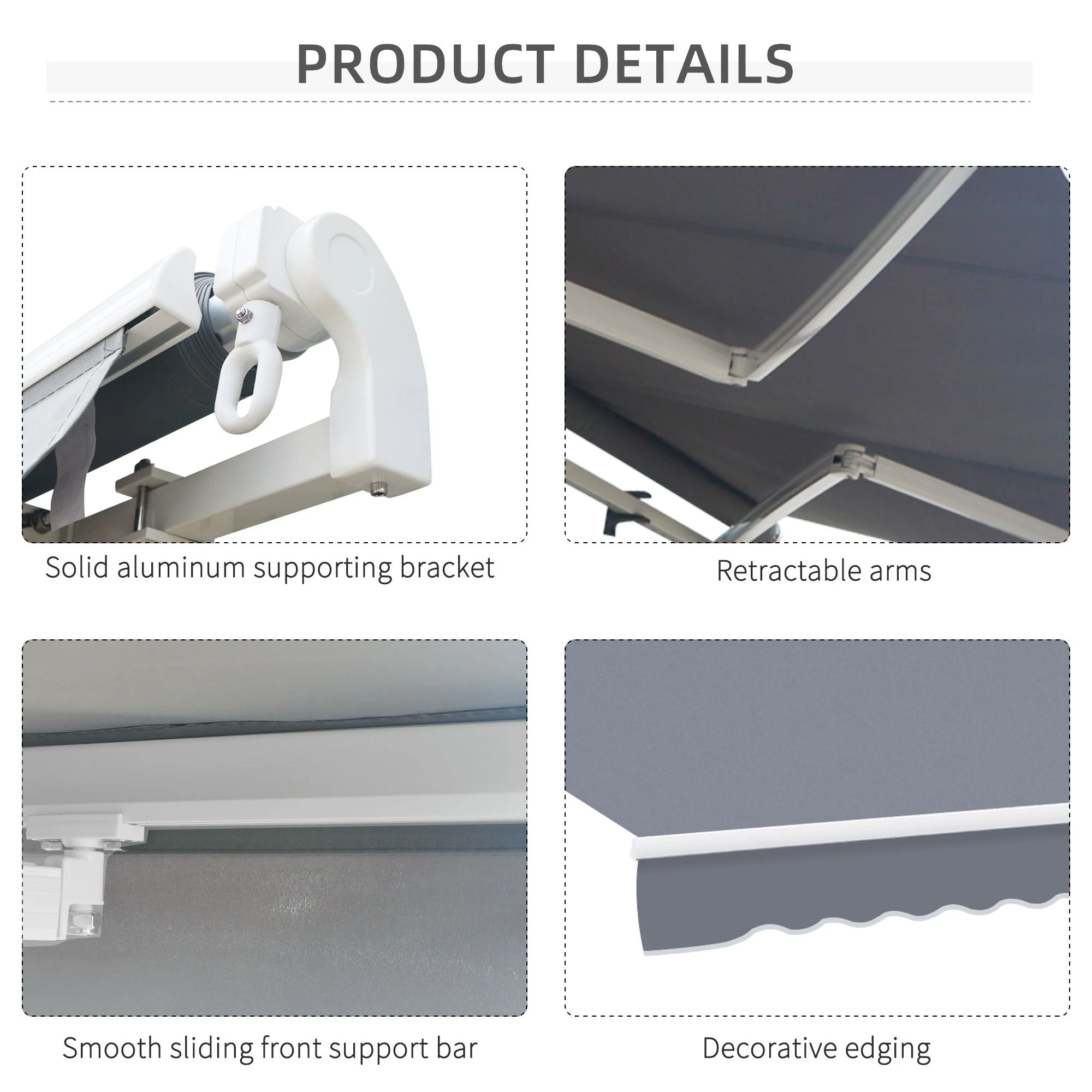 Outsunny Manual Retractable Awning Size (4M X3M)-Grey - Image 7