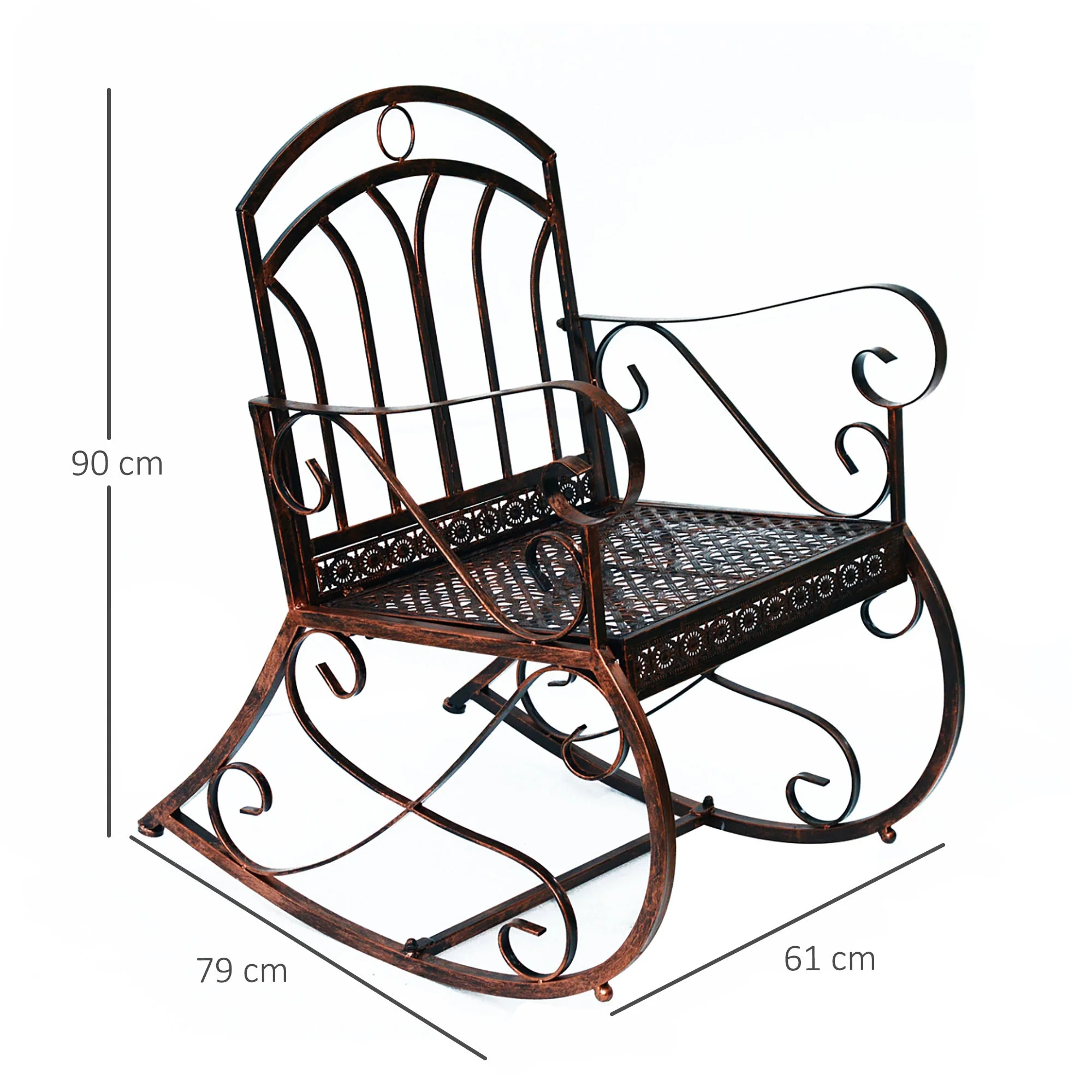 Outsunny Metal Single Chair 1 Seater Garden Outdoor Rocking Chair Vintage Style Bronze - Image 3