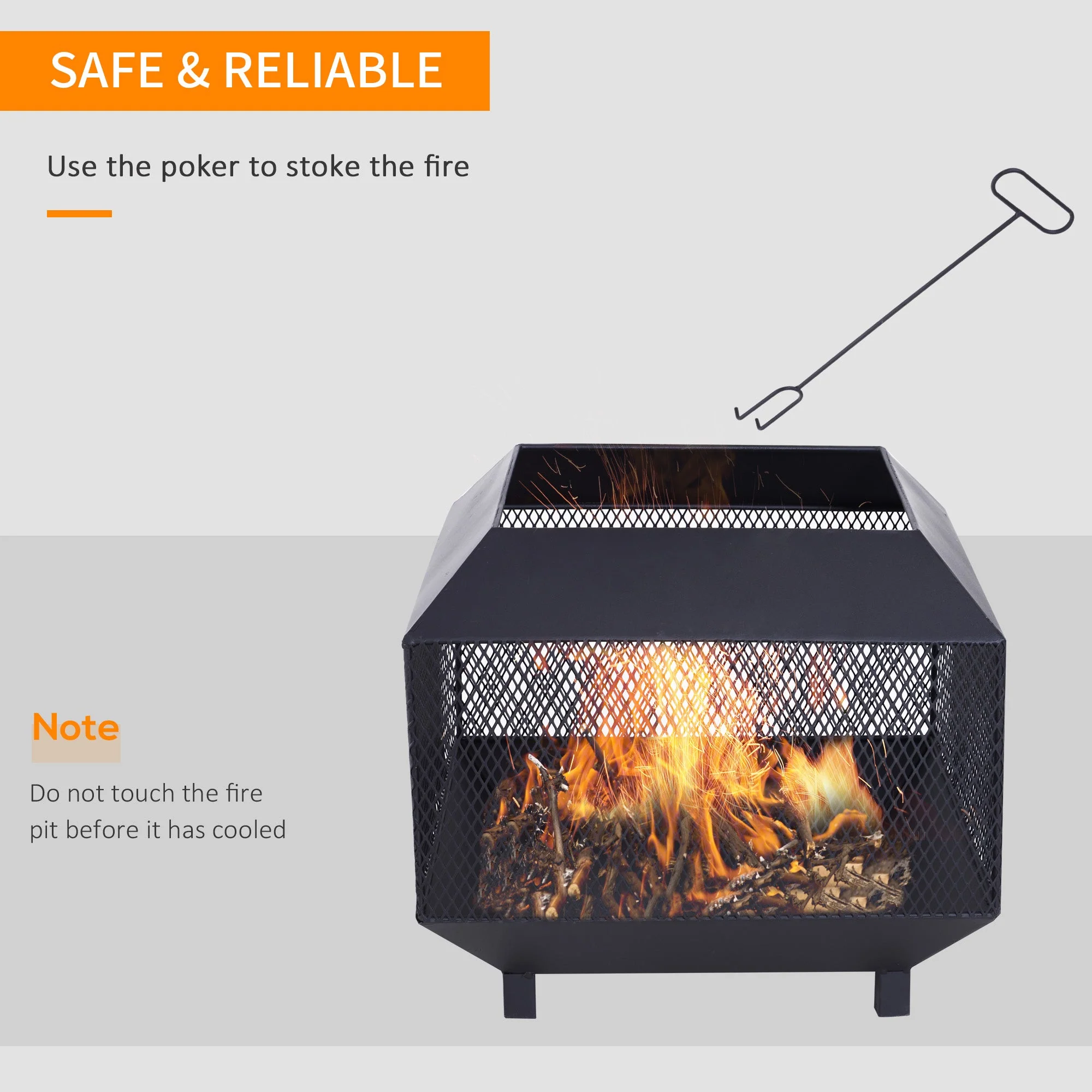 Outsunny Metal Square Fire Pit Outdoor Mesh Firepit Brazier W/ Lid - Image 4