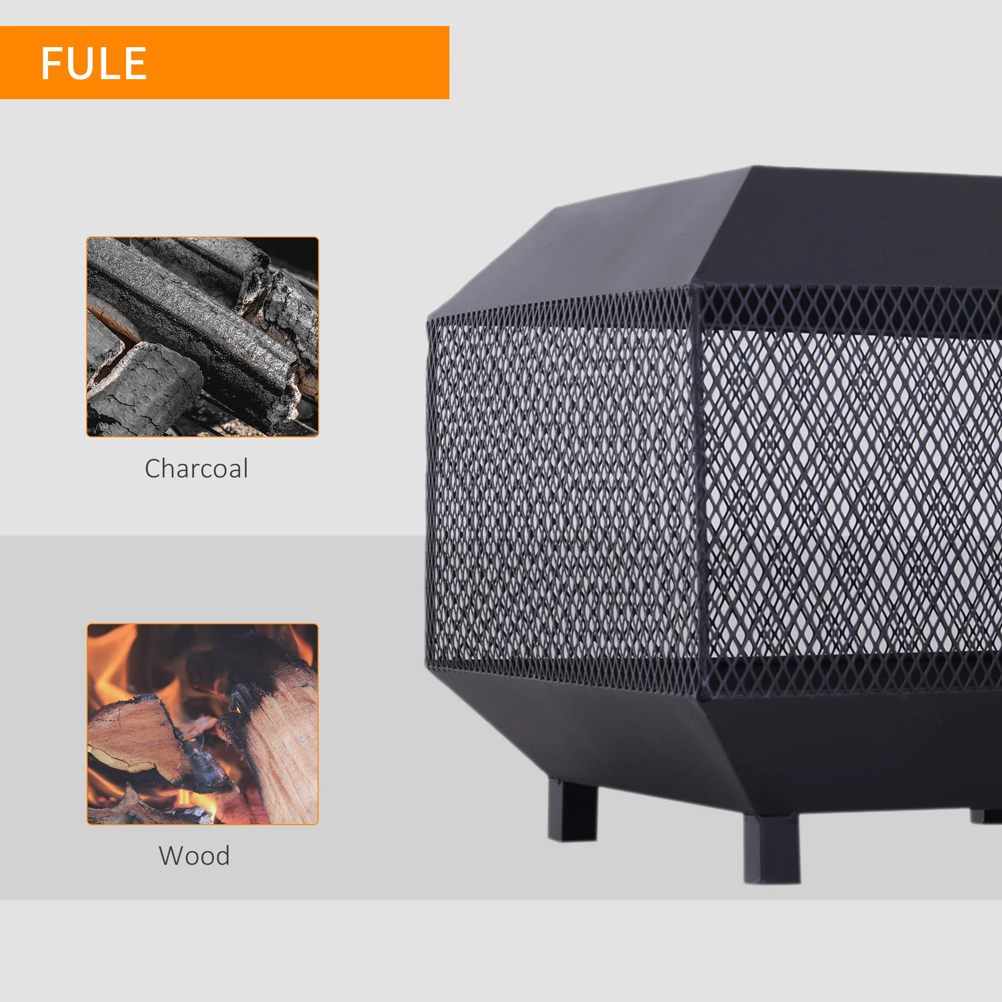 Outsunny Metal Square Fire Pit Outdoor Mesh Firepit Brazier W/ Lid - Image 6