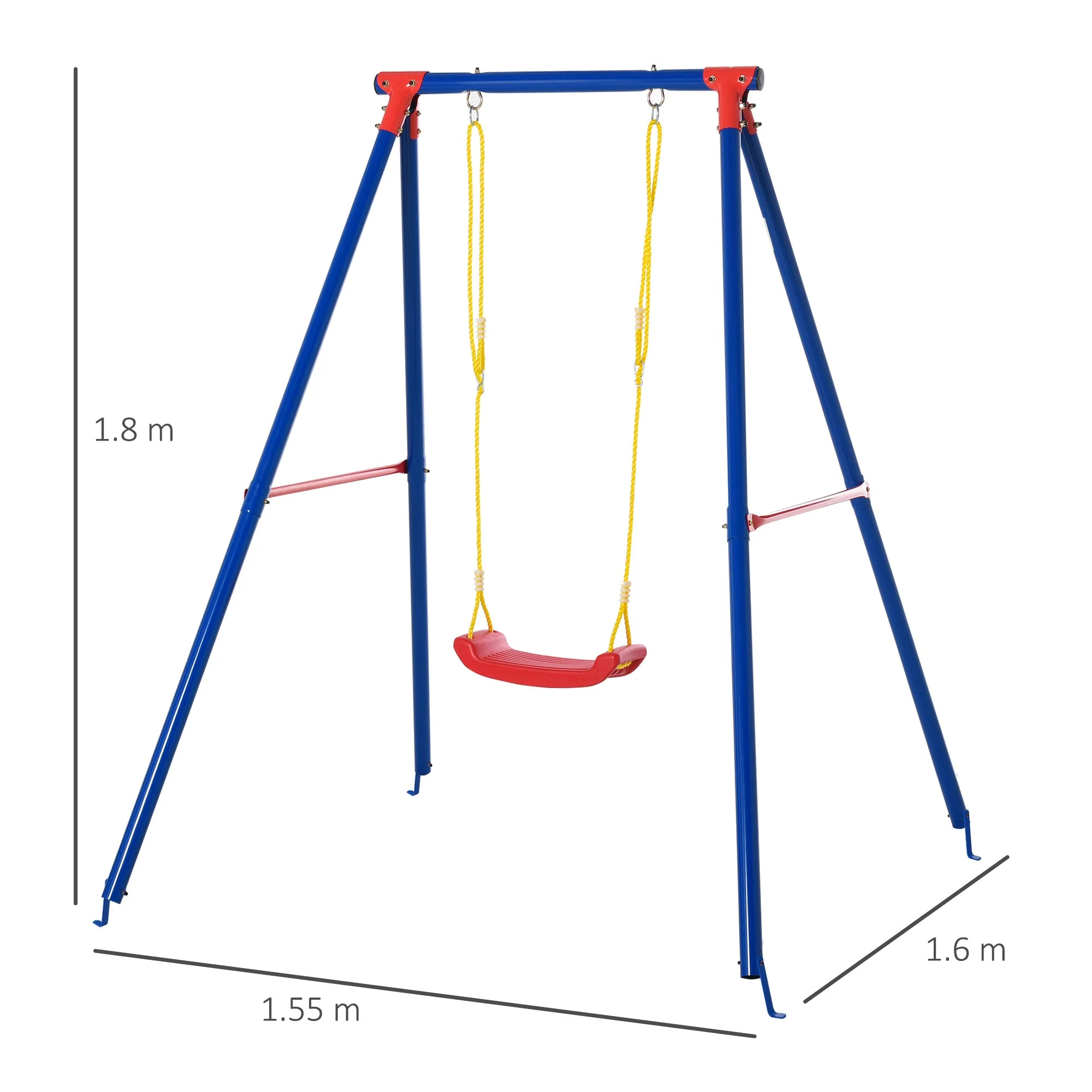Outsunny Metal Swing Set With Adjustable Rope Heavy Duty A-Frame Stand Outdoor Playset - Image 2
