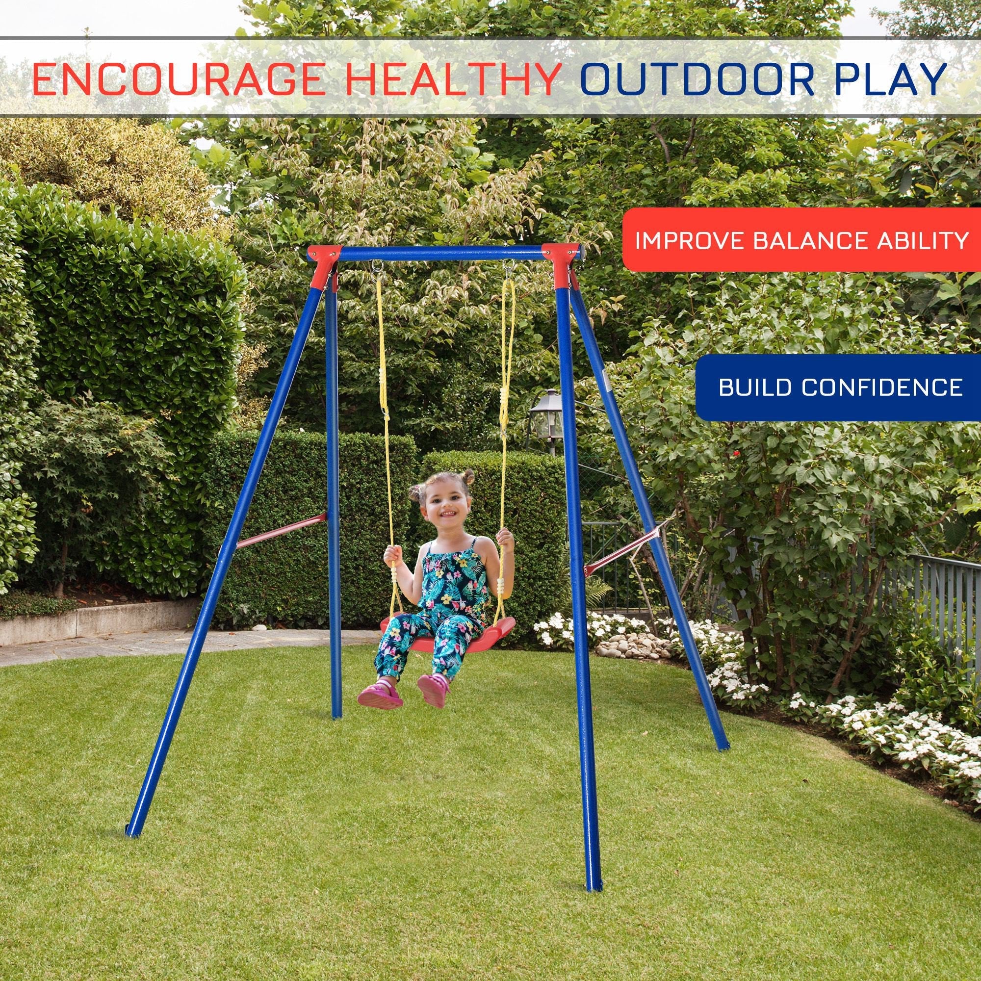Outsunny Metal Swing Set With Adjustable Rope Heavy Duty A-Frame Stand Outdoor Playset - Image 3