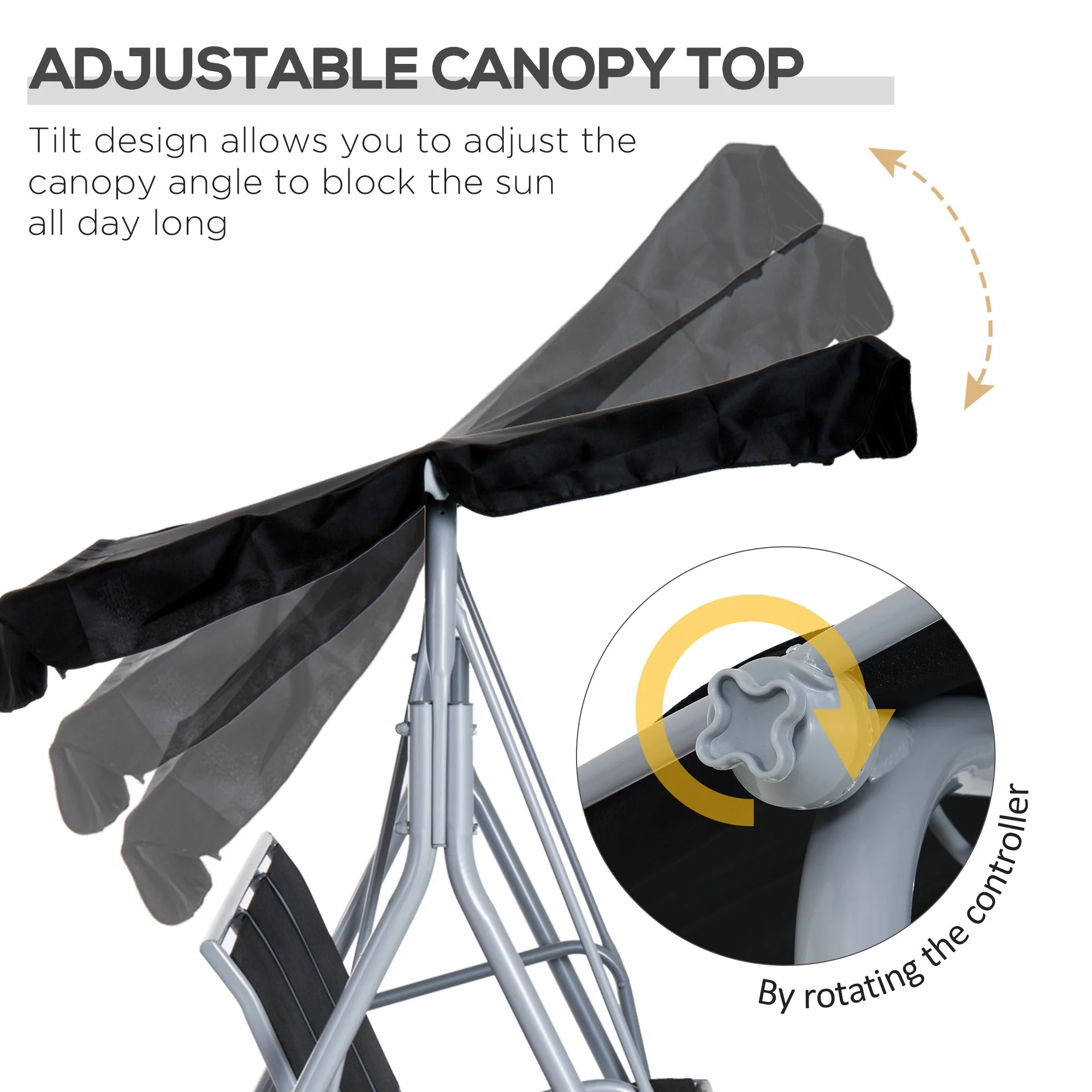 Outsunny Outdoor 3-Seater Swing Chair-Black - Image 4