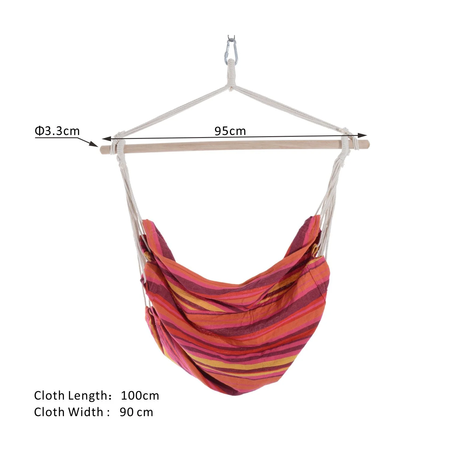 Outdoor Hammock Hanging Rope Chair Garden Yard Patio Swing Seat Wooden With High Quality Cotton Cloth And Ropes Red - Image 3